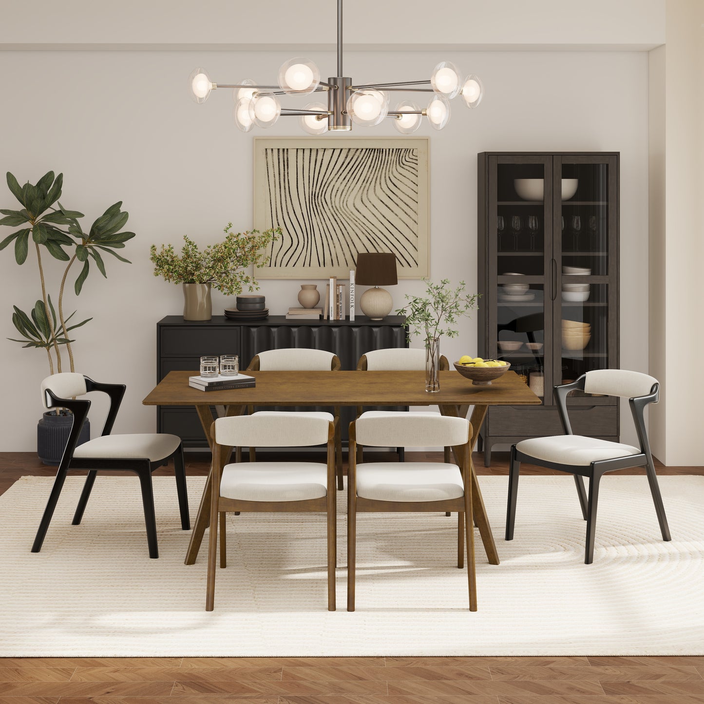 Roundhill Furniture Lavin Modern 7-Piece Dining Set, Dining Table with 6 Chairs