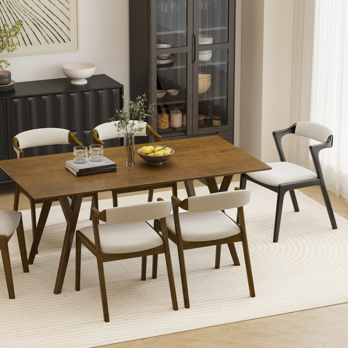 Roundhill Furniture Lavin Modern 7-Piece Dining Set, Dining Table with 6 Chairs