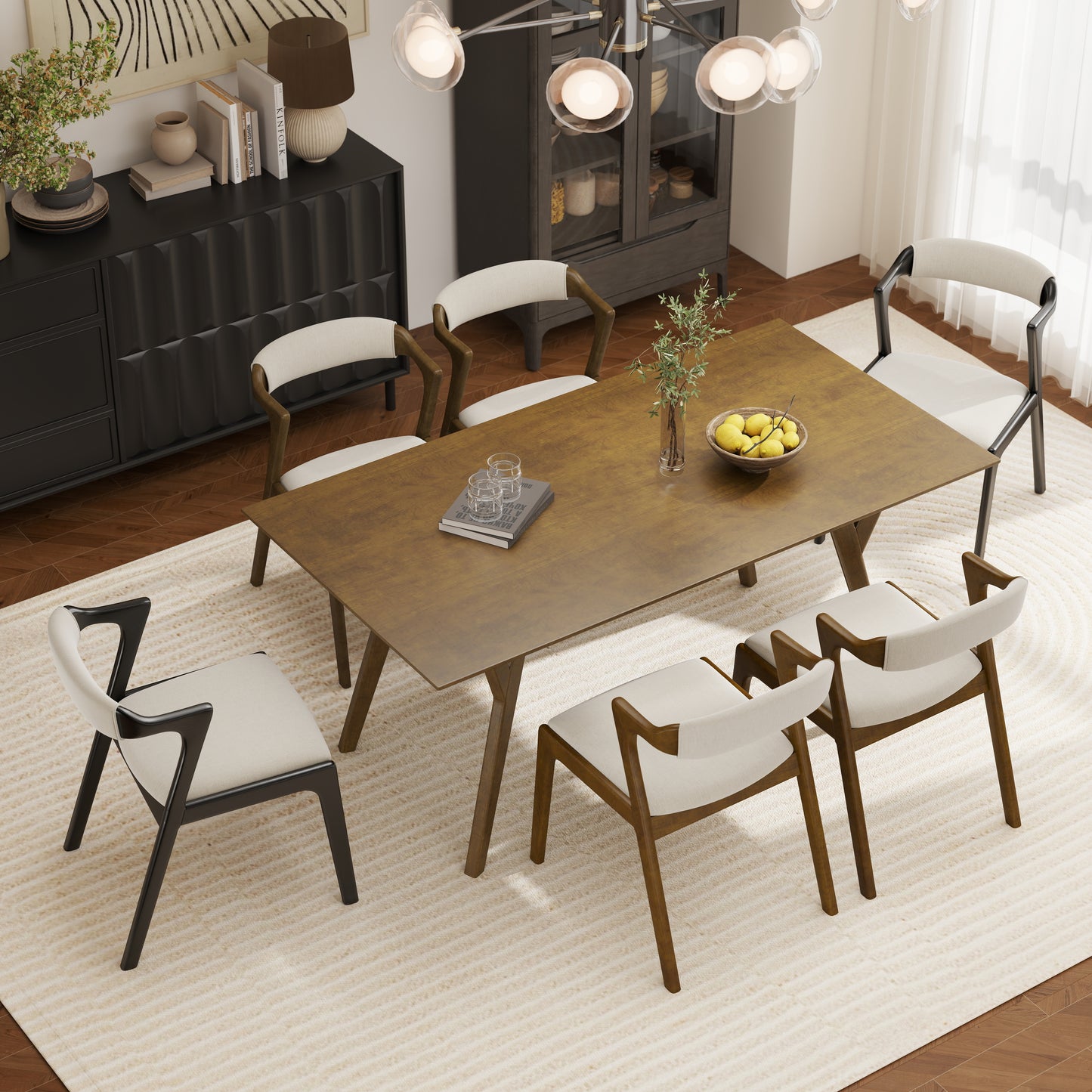 Roundhill Furniture Lavin Modern 7-Piece Dining Set, Dining Table with 6 Chairs
