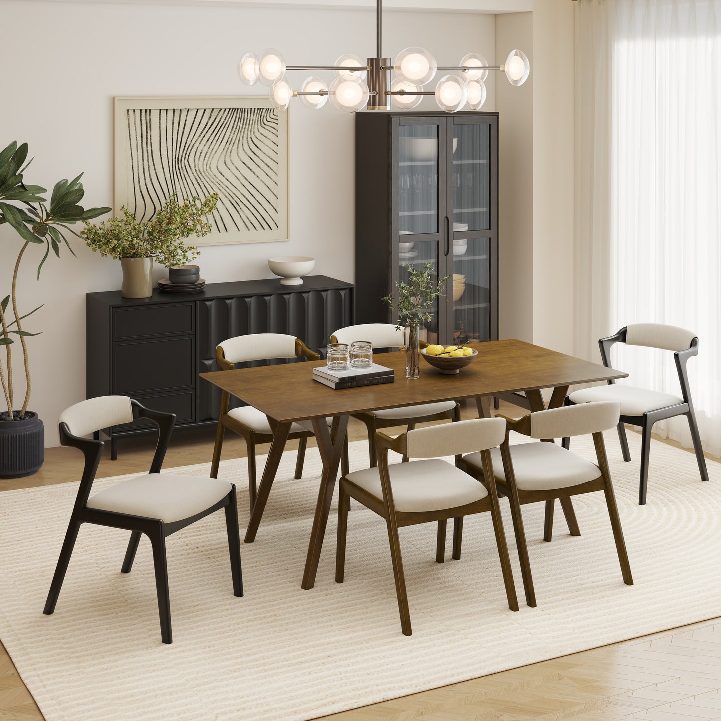 Roundhill Furniture Lavin Modern 7-Piece Dining Set, Dining Table with 6 Chairs