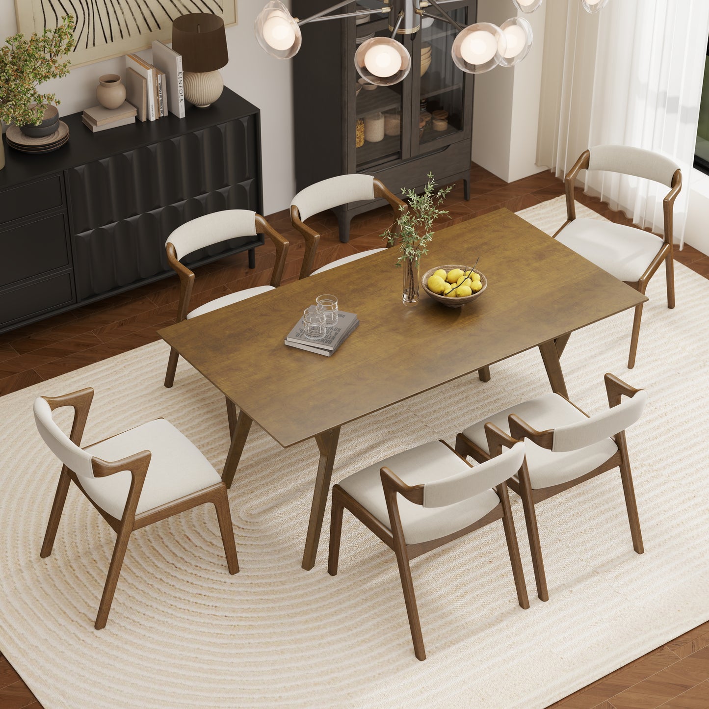 Roundhill Furniture Lavin Modern 7-Piece Dining Set, Walnut Finished Dining Table with 6 Chairs