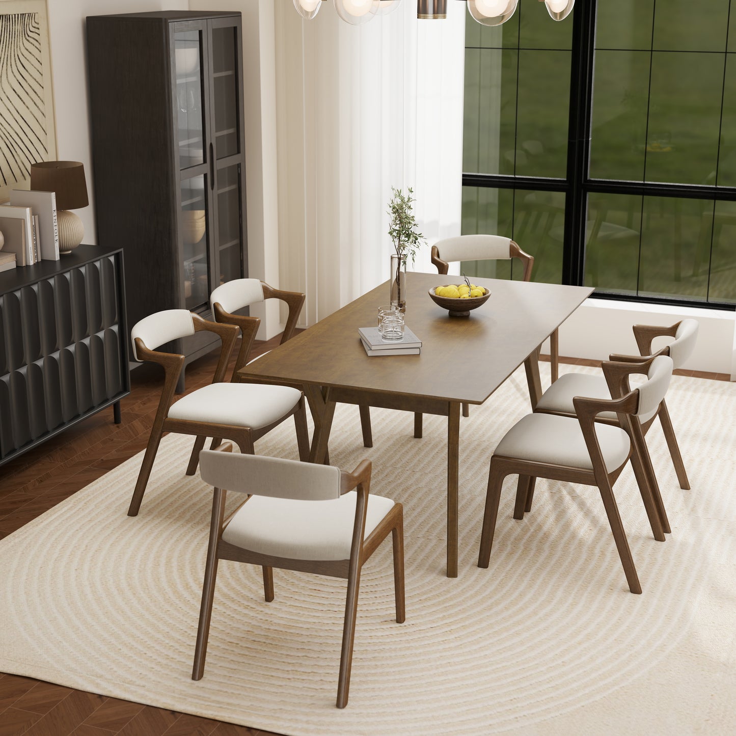 Roundhill Furniture Lavin Modern 7-Piece Dining Set, Walnut Finished Dining Table with 6 Chairs