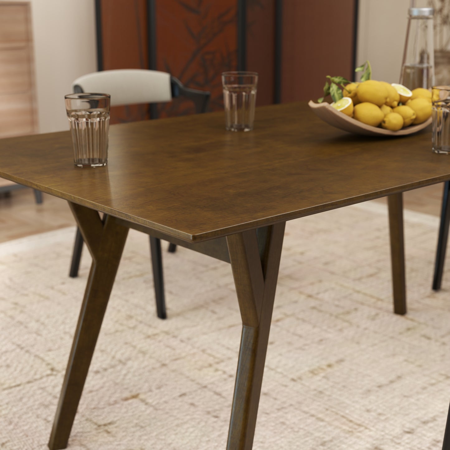 Roundhill Furniture Lavin Modern 7-Piece Dining Set, Walnut Finished Dining Table with 6 Chairs