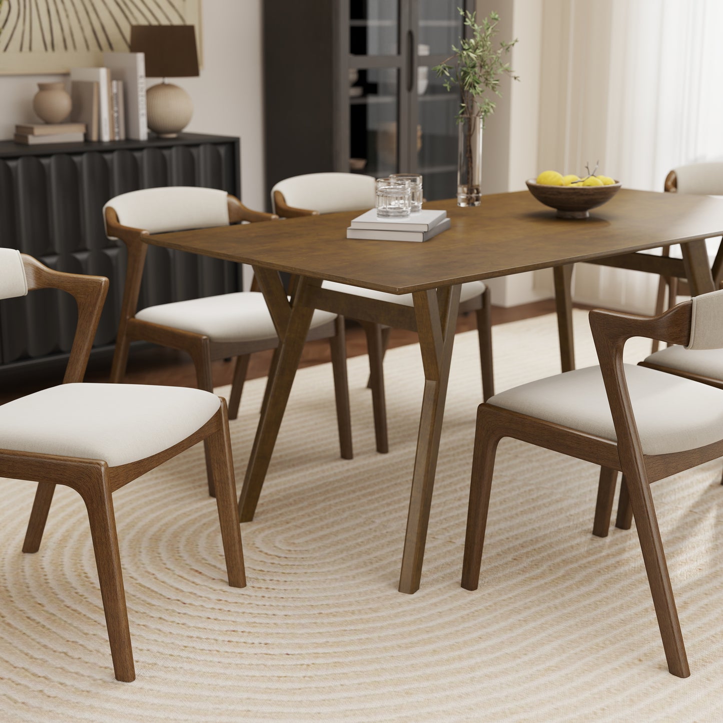 Roundhill Furniture Lavin Modern 7-Piece Dining Set, Walnut Finished Dining Table with 6 Chairs