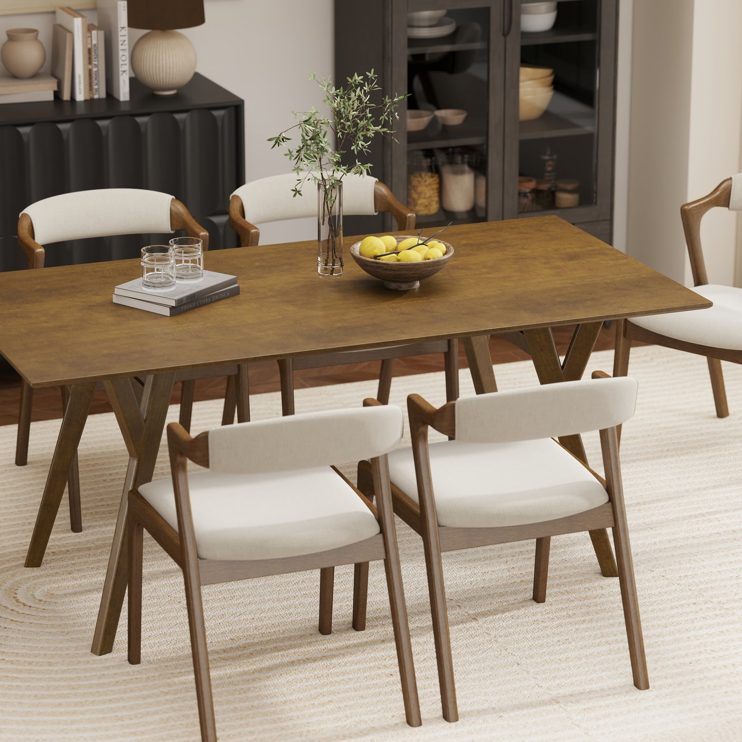 Roundhill Furniture Lavin Modern 7-Piece Dining Set, Walnut Finished Dining Table with 6 Chairs