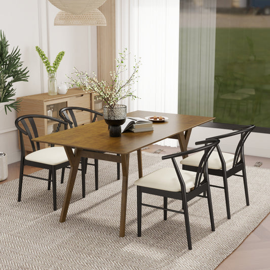 Roundhill Furniture Lavin Modern 5-Piece Dining Set, Walnut Finished Dining Table with 4 Wishbone Chairs