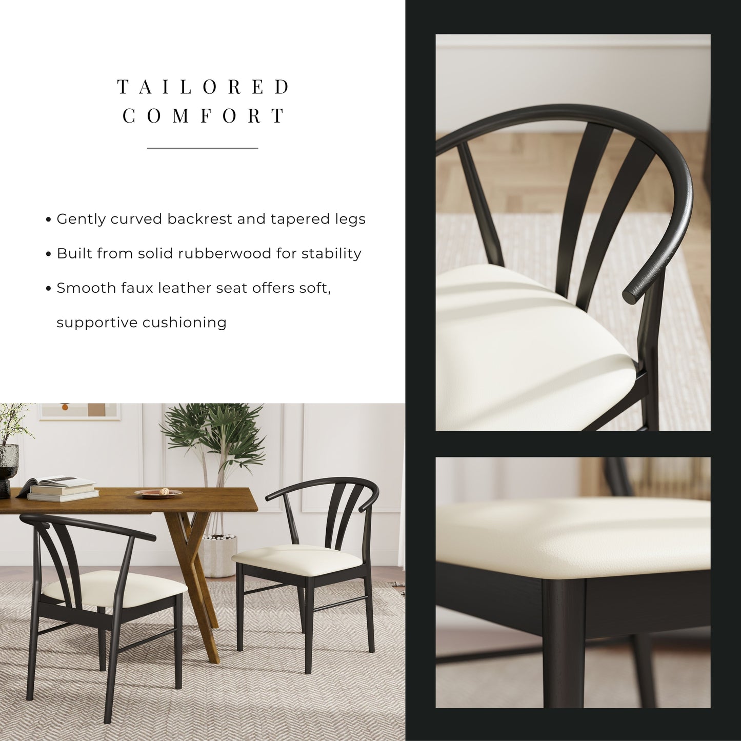 Roundhill Furniture Lavin Modern 5-Piece Dining Set, Walnut Finished Dining Table with 4 Wishbone Chairs