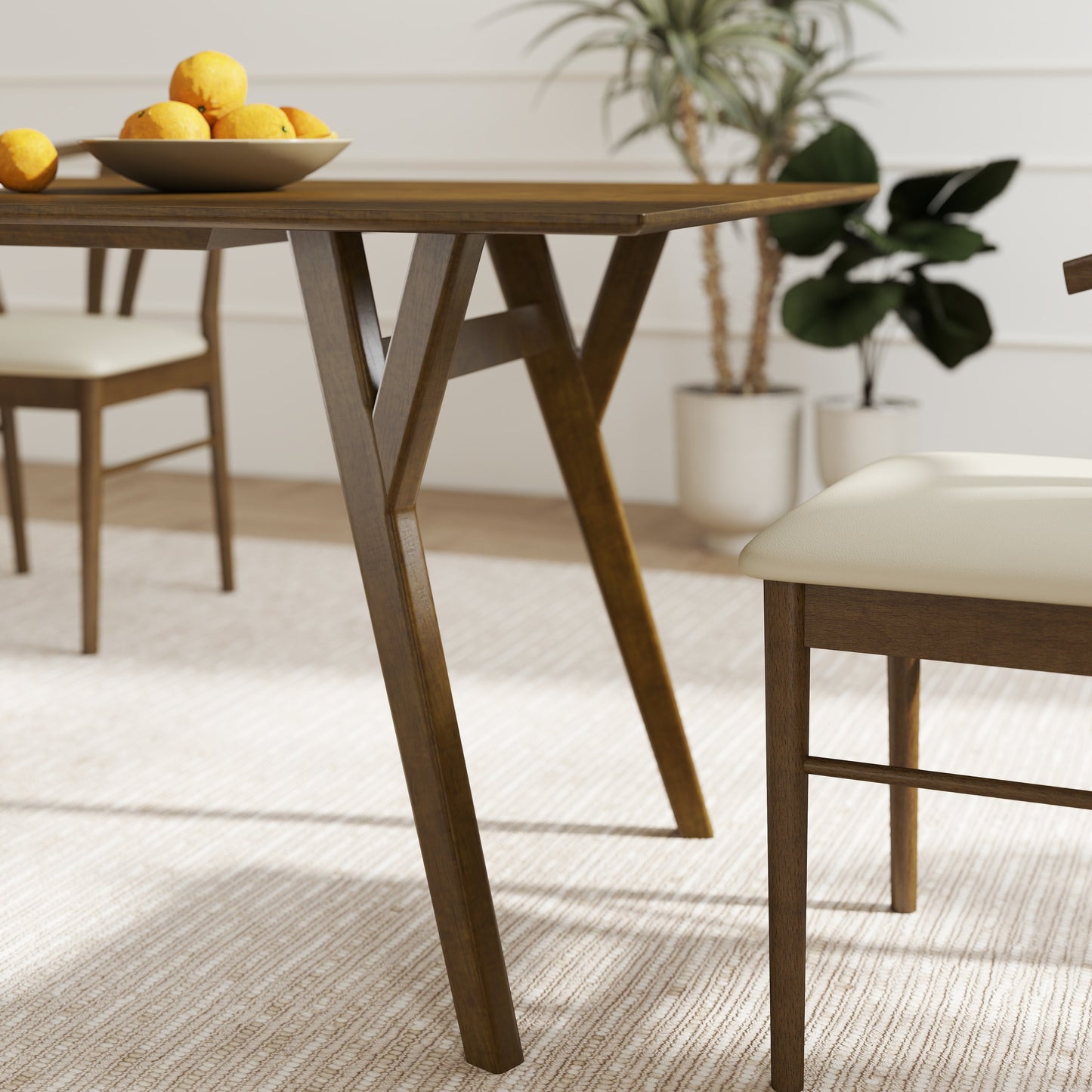 Roundhill Furniture Lavin Modern 5-Piece Dining Set, Walnut Finished Dining Table with 4 Wishbone Chairs