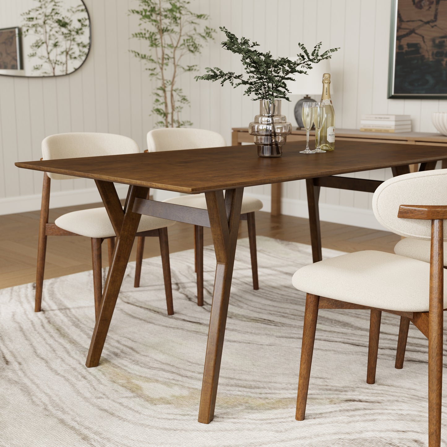 Roundhill Furniture Lavin 5-Piece Dining Set, Contemporary Dining Table with 4 Stylish Chairs, Walnut Finish