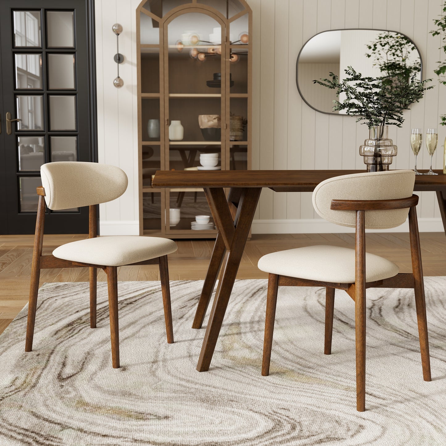 Roundhill Furniture Lavin 5-Piece Dining Set, Contemporary Dining Table with 4 Stylish Chairs, Walnut Finish