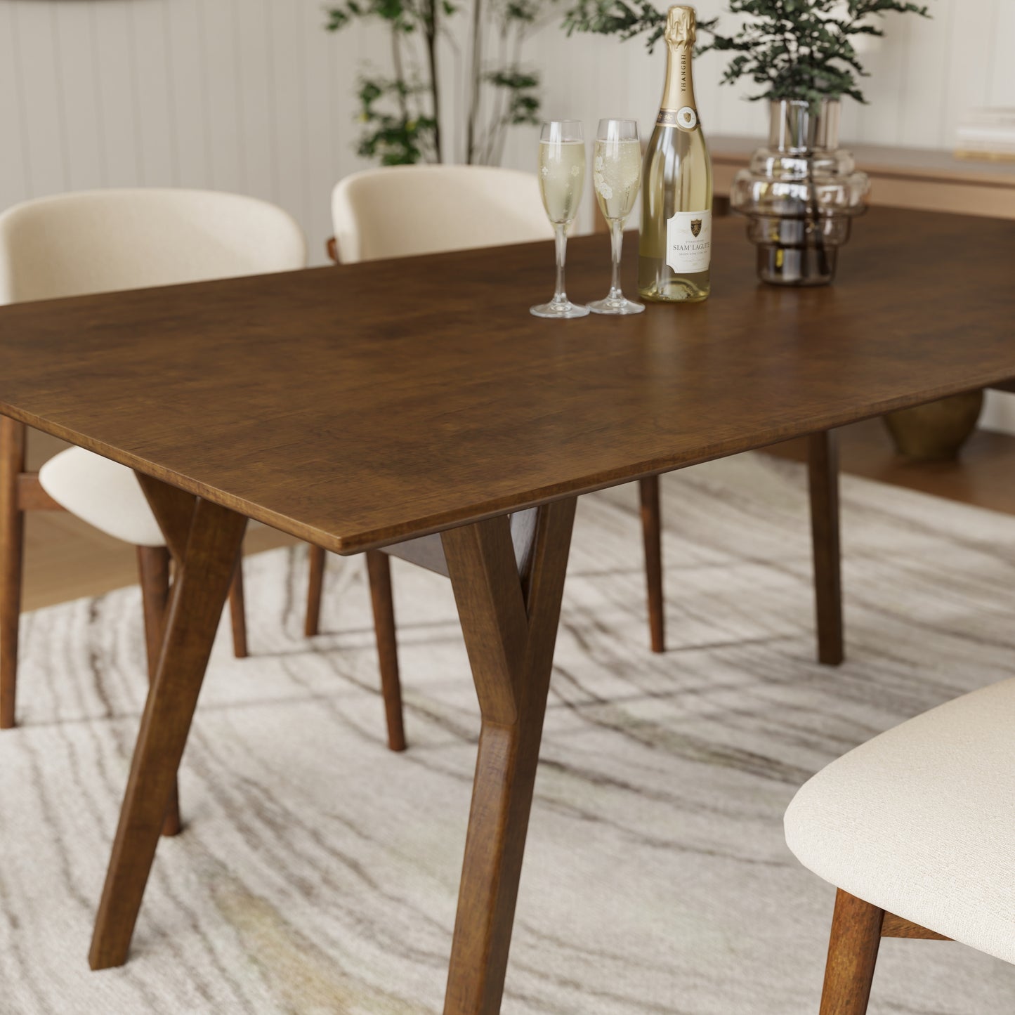 Roundhill Furniture Lavin 5-Piece Dining Set, Contemporary Dining Table with 4 Stylish Chairs, Walnut Finish