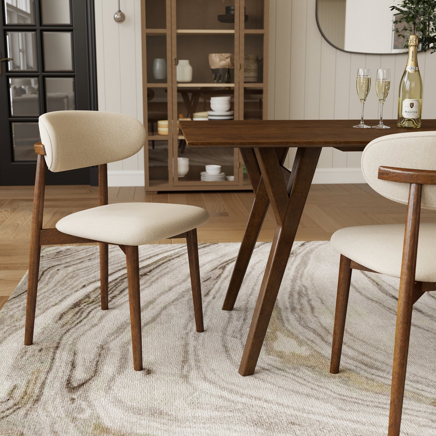 Roundhill Furniture Lavin 5-Piece Dining Set, Contemporary Dining Table with 4 Stylish Chairs, Walnut Finish
