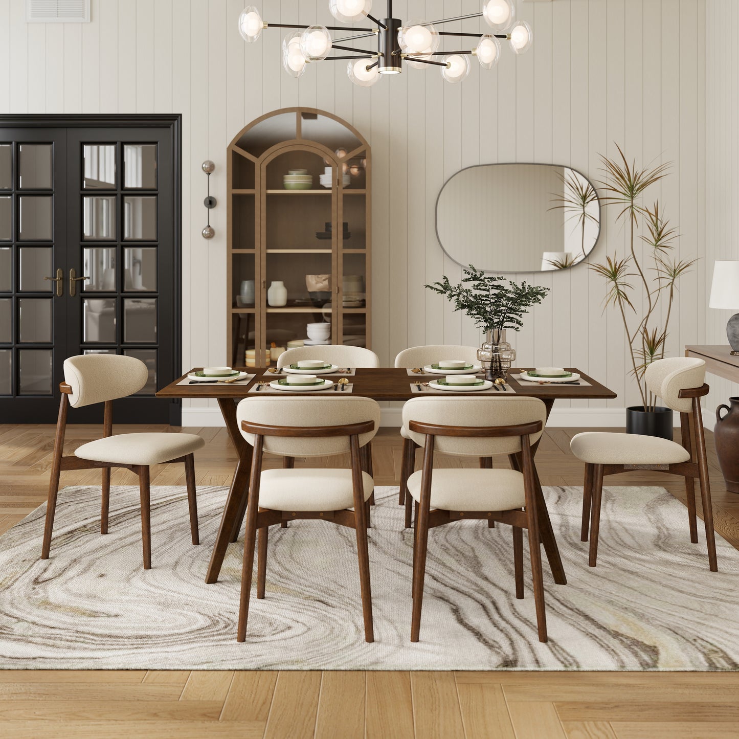 Roundhill Furniture Lavin 7-Piece Dining Set, Contemporary Dining Table with 6 Stylish Chairs, Walnut Finish