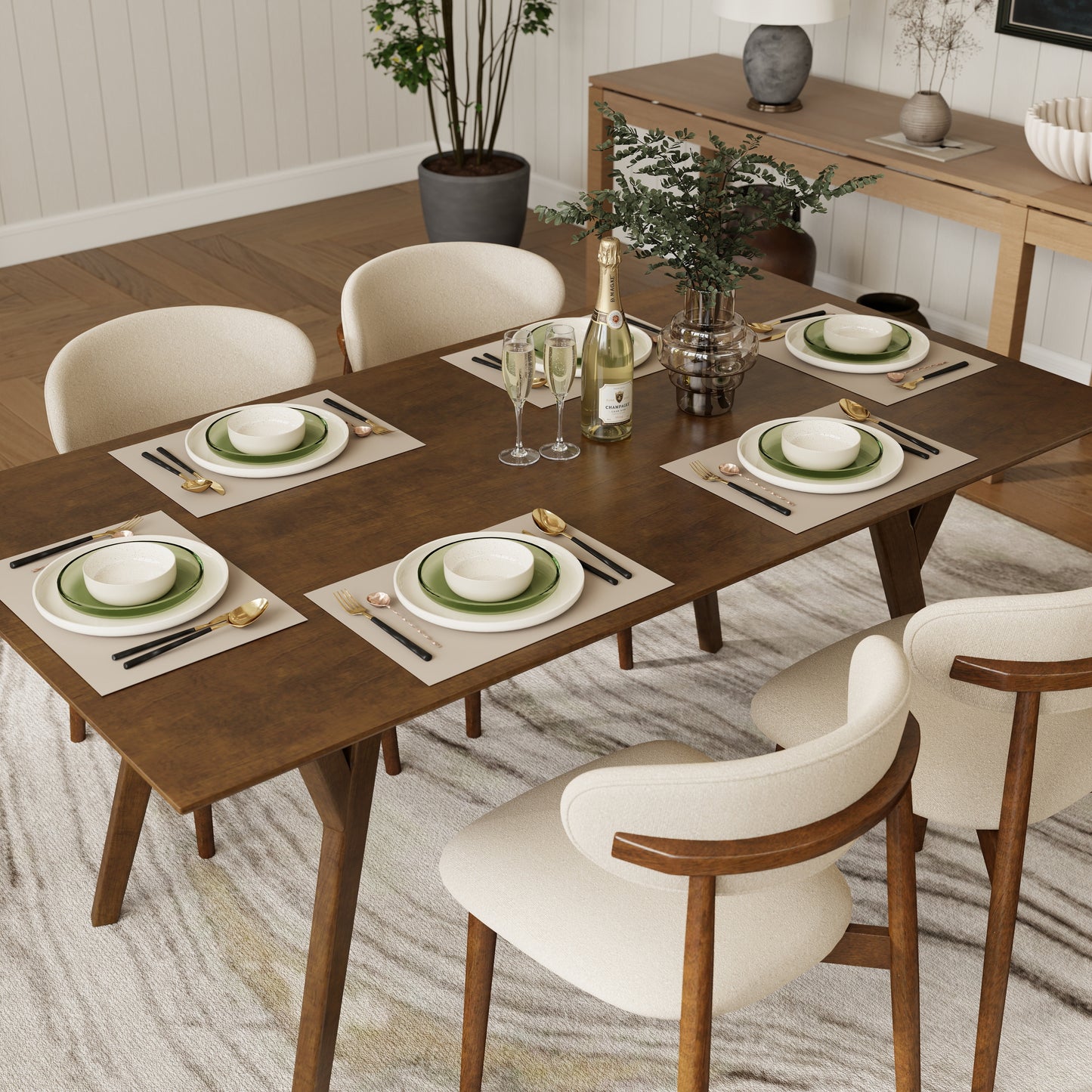 Roundhill Furniture Lavin 7-Piece Dining Set, Contemporary Dining Table with 6 Stylish Chairs, Walnut Finish