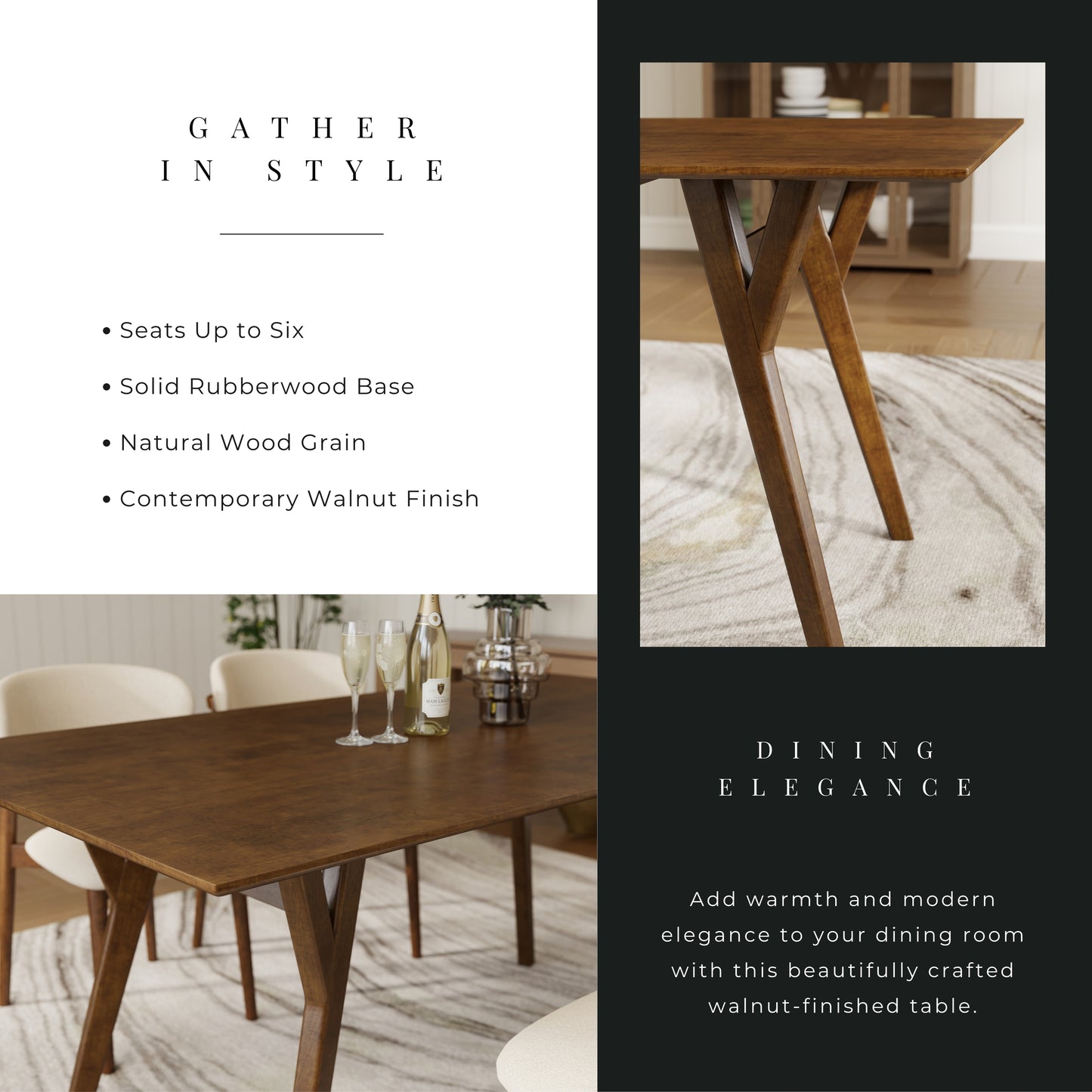 Roundhill Furniture Lavin 7-Piece Dining Set, Contemporary Dining Table with 6 Stylish Chairs, Walnut Finish