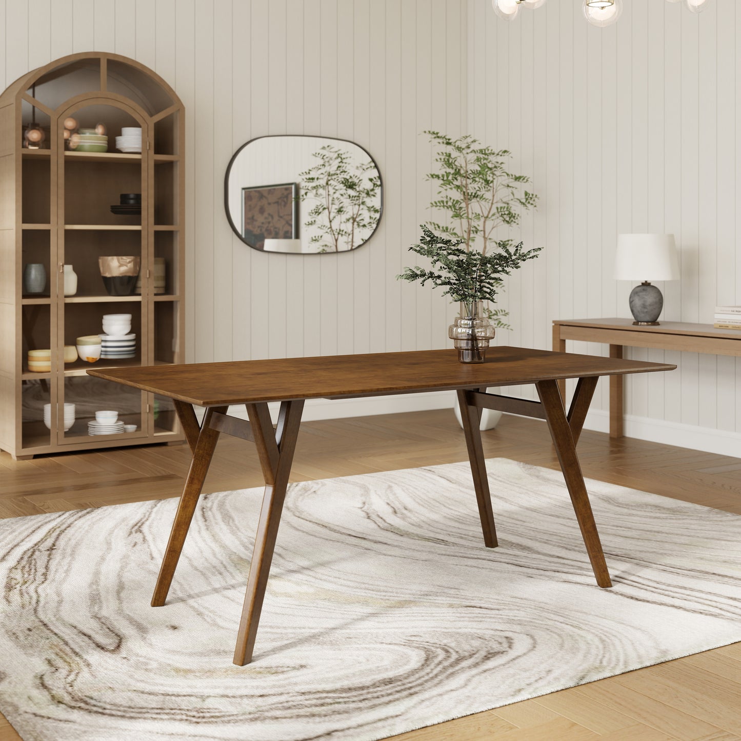 Roundhill Furniture Lavin 7-Piece Dining Set, Contemporary Dining Table with 6 Stylish Chairs, Walnut Finish