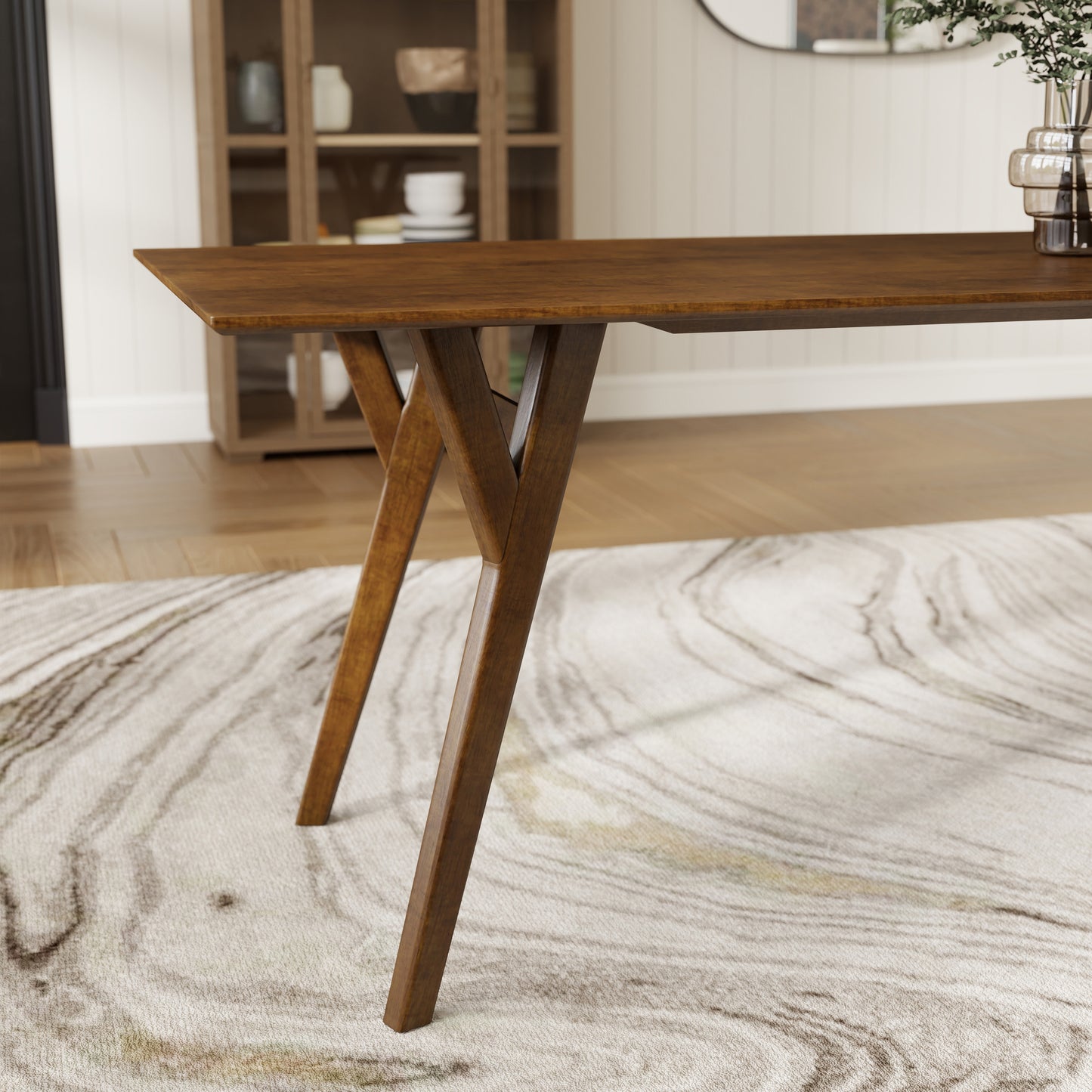 Roundhill Furniture Lavin 7-Piece Dining Set, Contemporary Dining Table with 6 Stylish Chairs, Walnut Finish