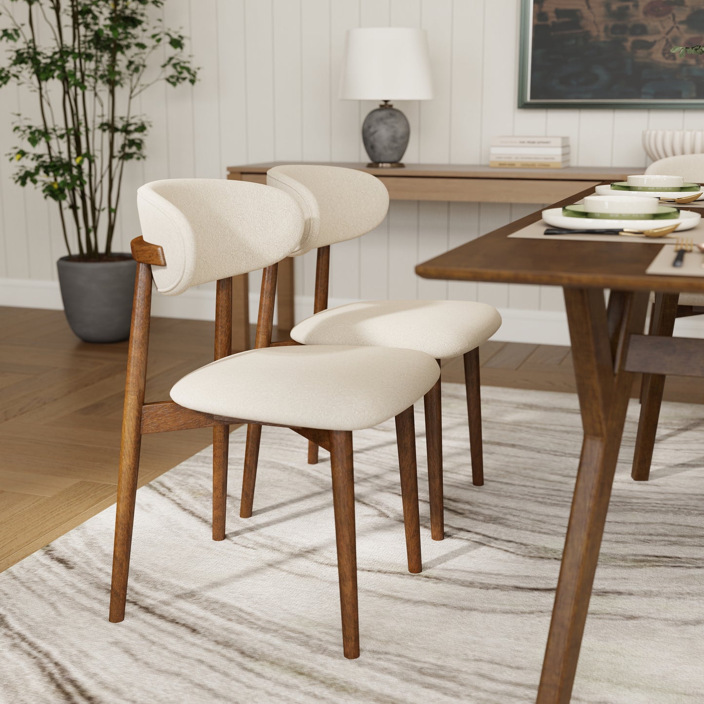 Roundhill Furniture Lavin 7-Piece Dining Set, Contemporary Dining Table with 6 Stylish Chairs, Walnut Finish