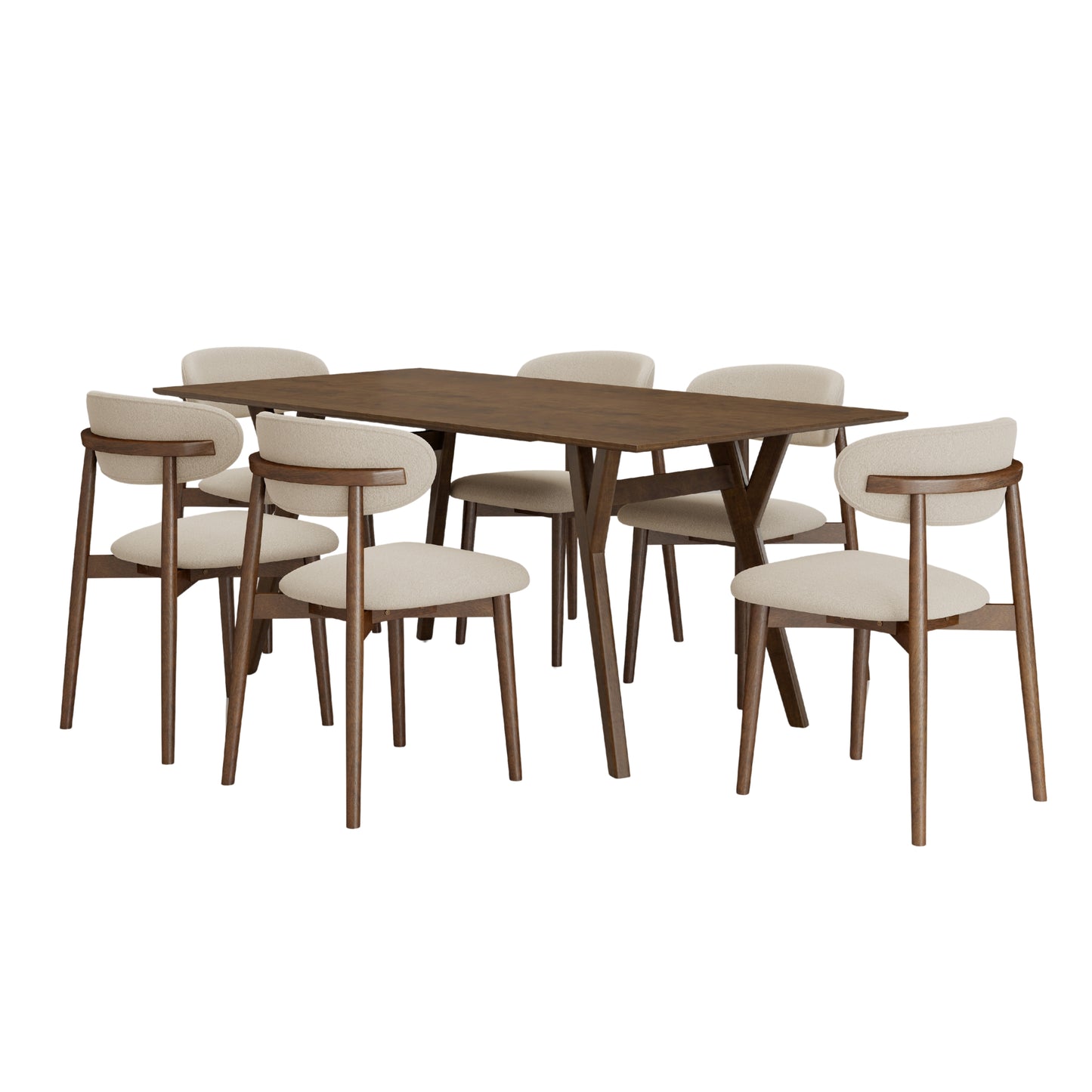 Roundhill Furniture Lavin 7-Piece Dining Set, Contemporary Dining Table with 6 Stylish Chairs, Walnut Finish