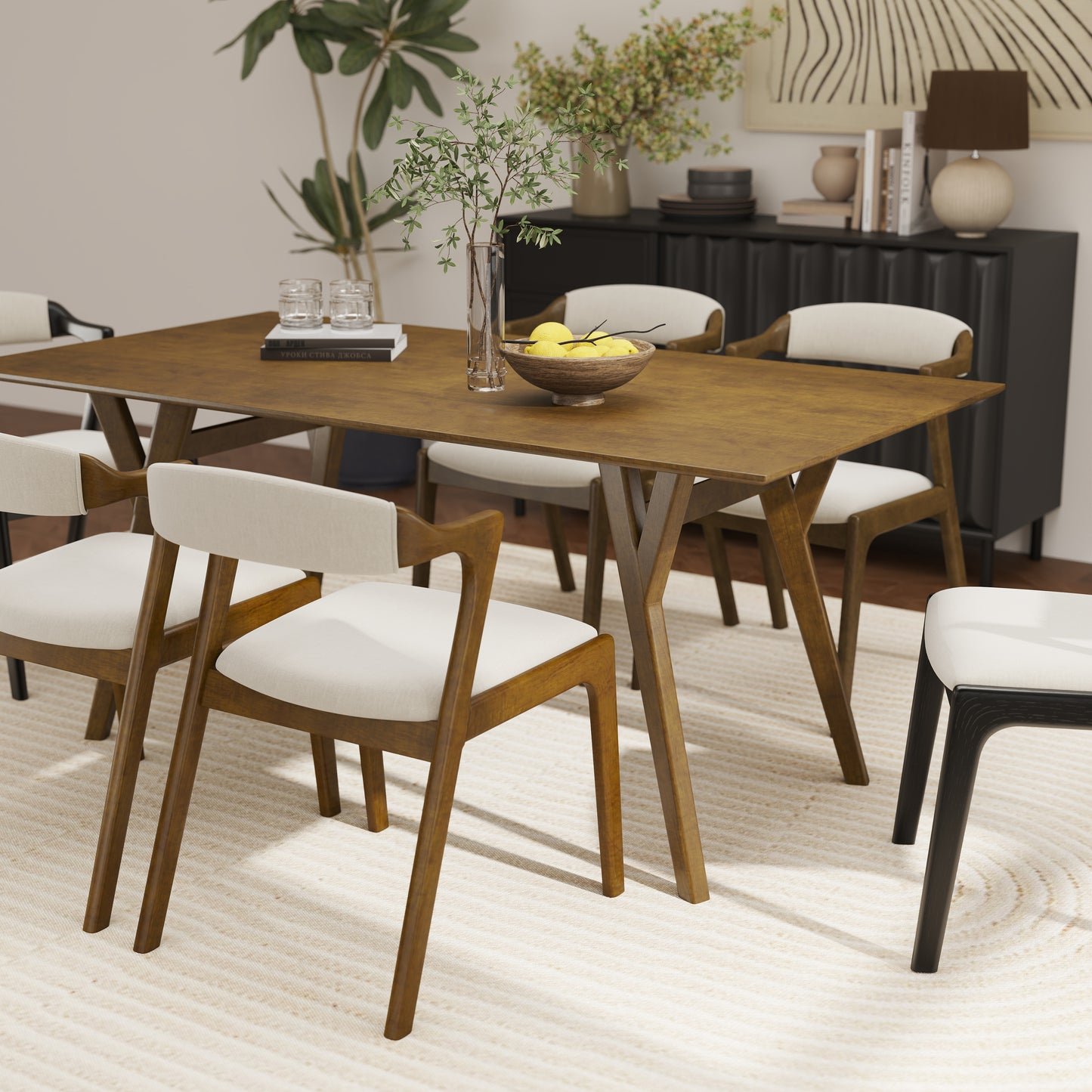Roundhill Furniture Lavin Contemporary Walnut Finish Dining Table with Solid Wood Base