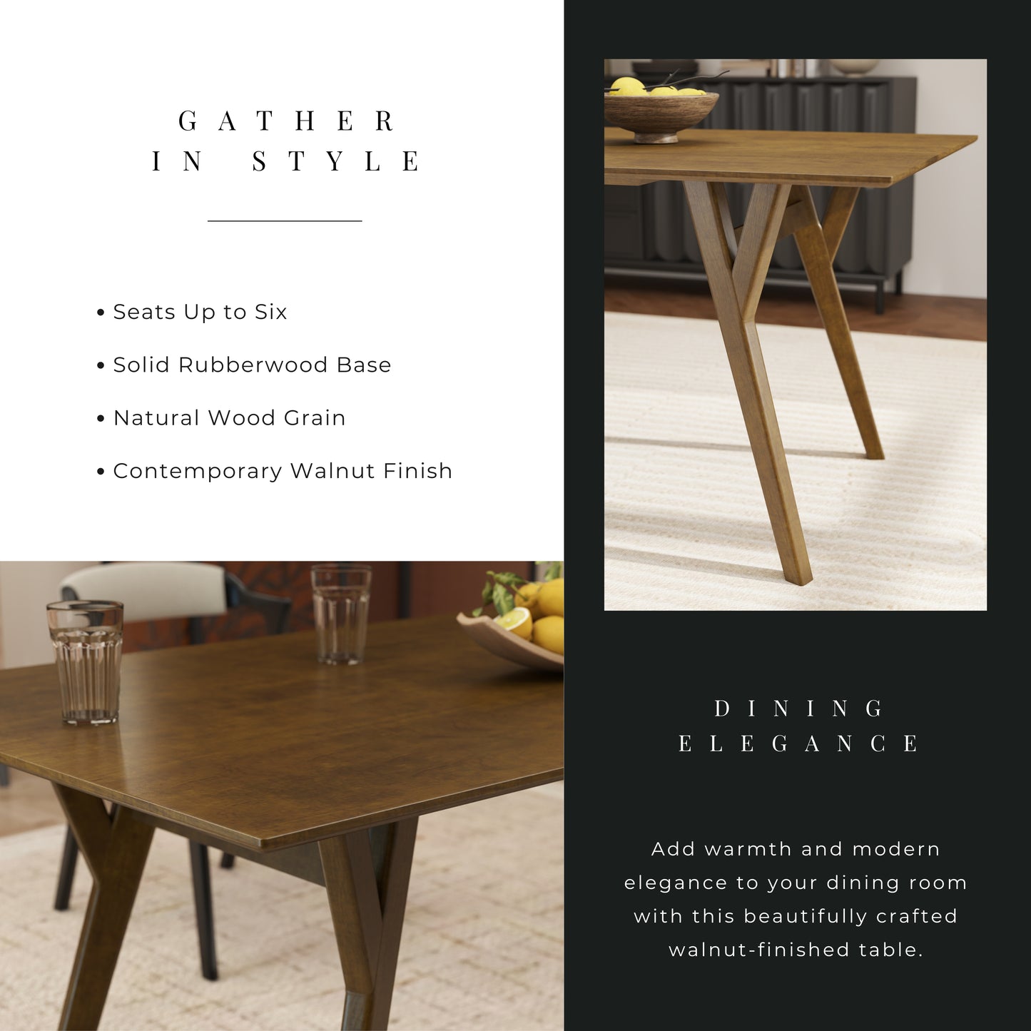 Roundhill Furniture Lavin Contemporary Walnut Finish Dining Table with Solid Wood Base
