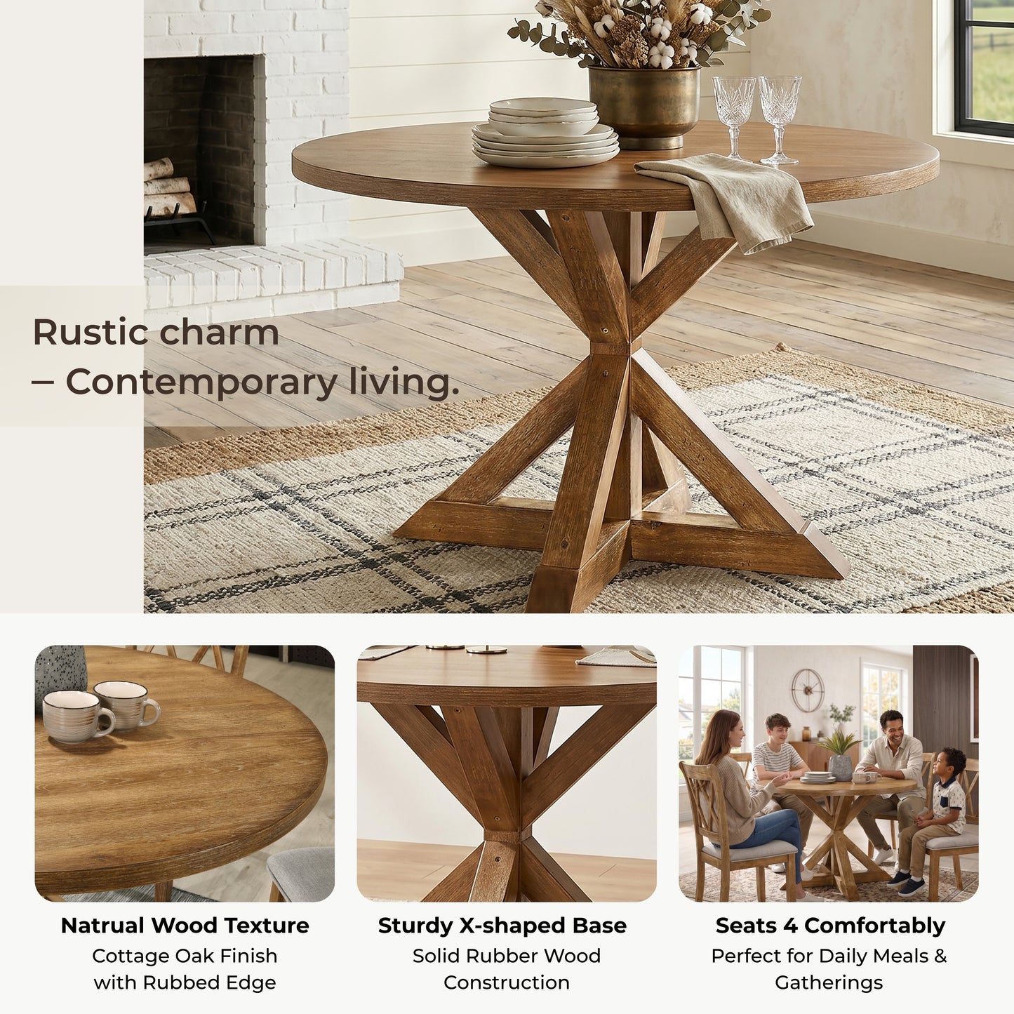 Windvale Cross-Buck Base Dining Table