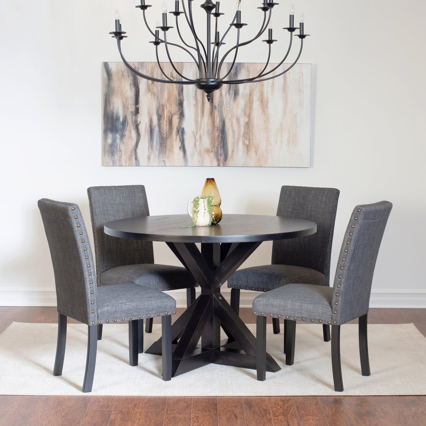 Mytzi 5-piece Dining Set, Cross-Buck Dining Table with 4 Stylish Chairs