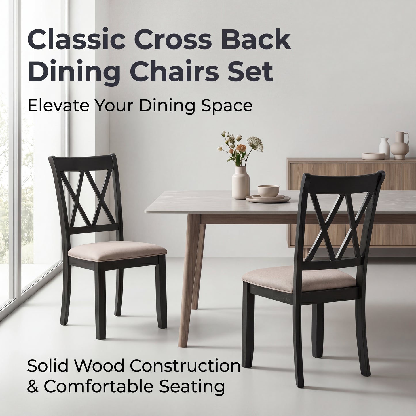 Windvale 5-Piece Dining Set, Cross-Buck Round Table with 4 Stylish Chairs