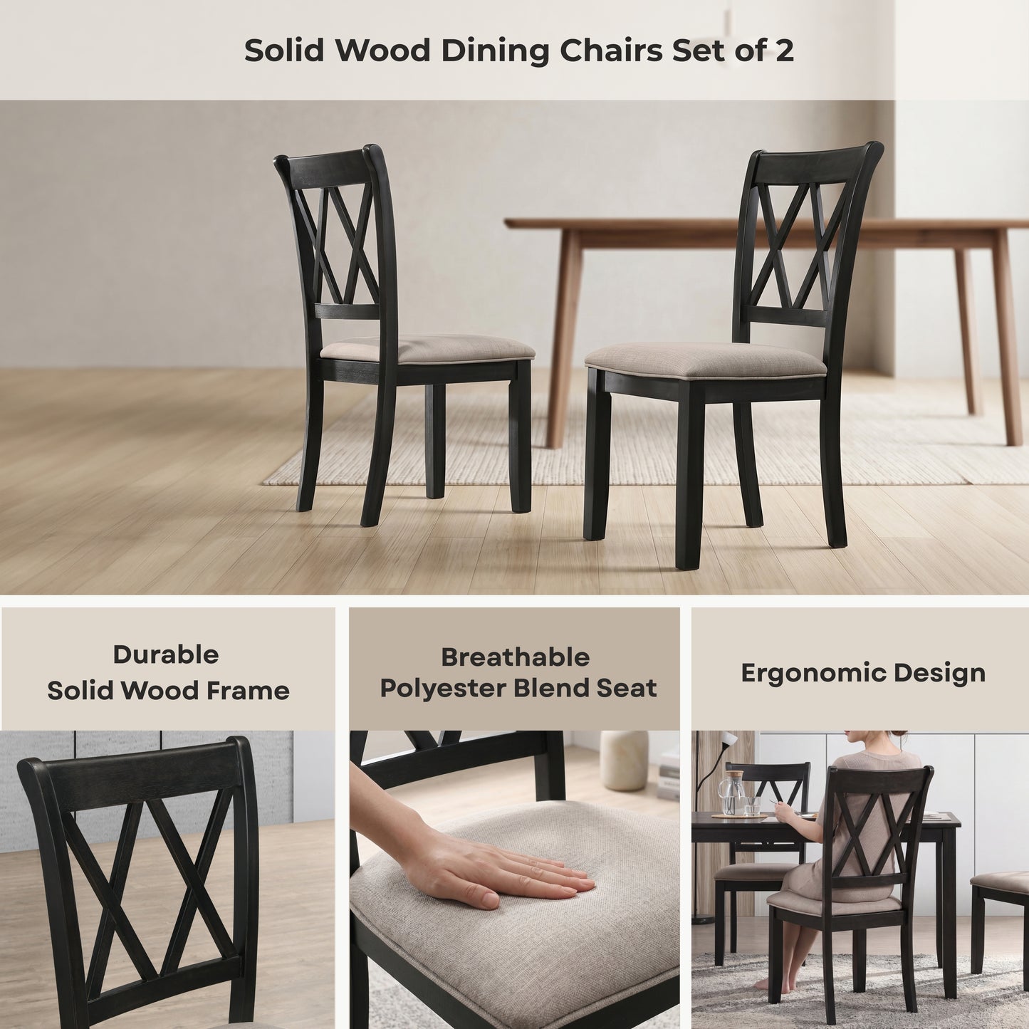 Windvale 5-Piece Dining Set, Cross-Buck Round Table with 4 Stylish Chairs
