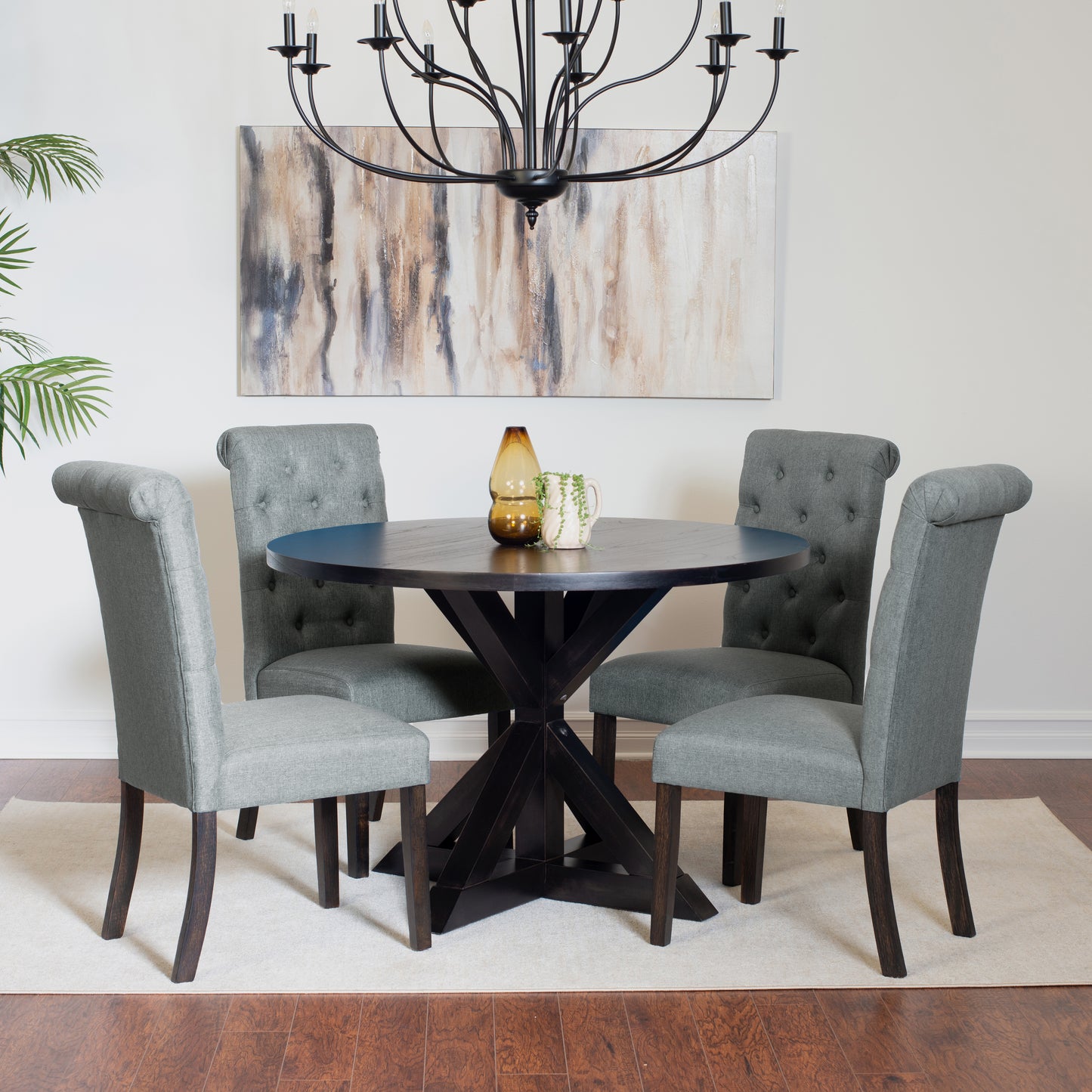 Nylander 5-piece Dining Set, Cross-Buck Dining Table with 4 Stylish Chairs
