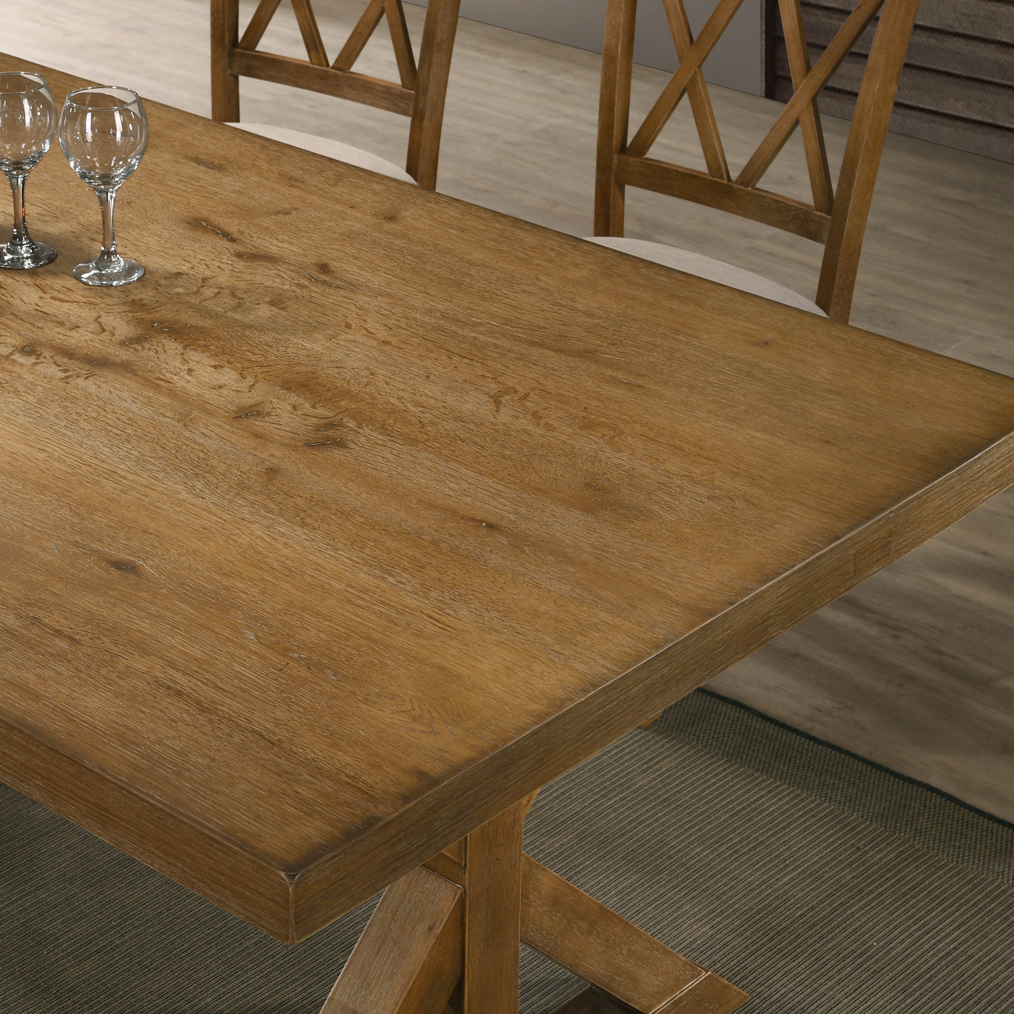 Enna Morden Farmhouse Wood Trestle Dining Table, Brushed Driftwood
