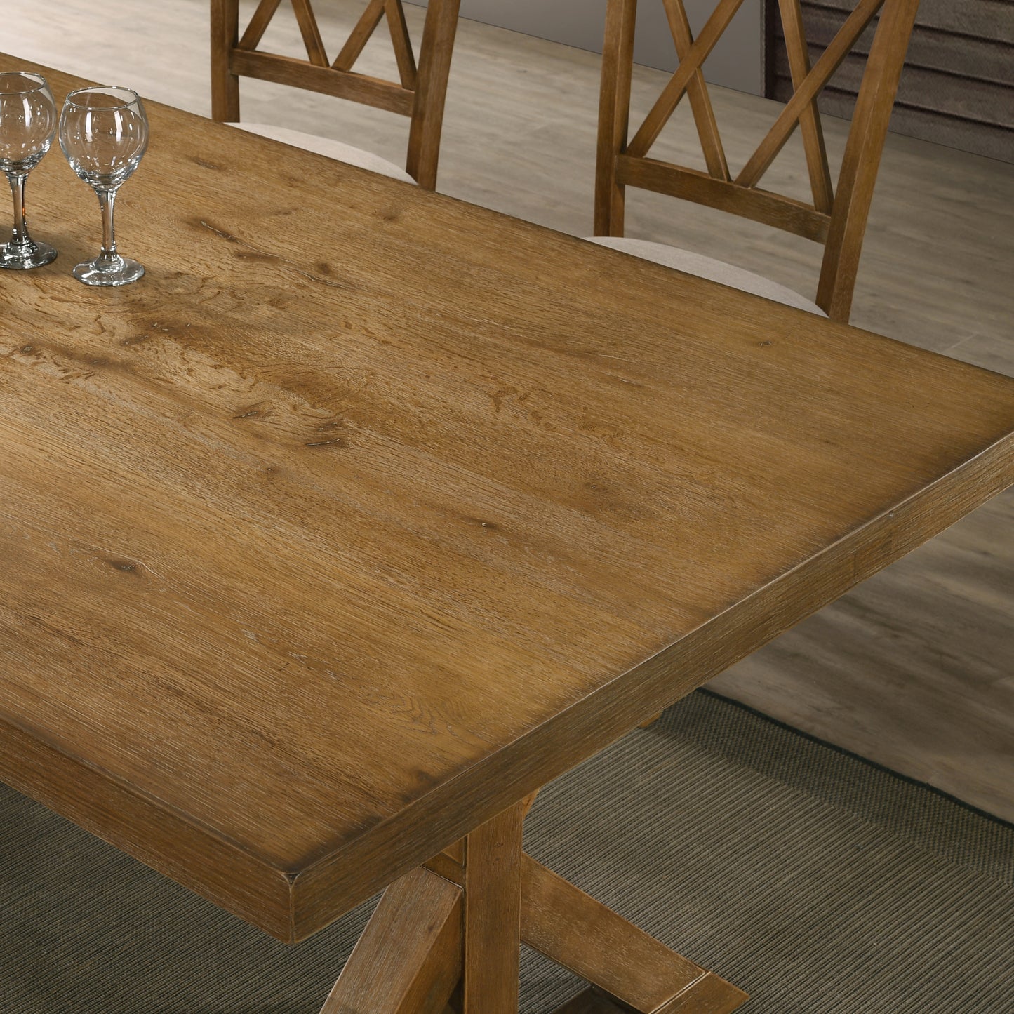 Enna Morden Farmhouse Wood Trestle Dining Table, Brushed Driftwood Finish