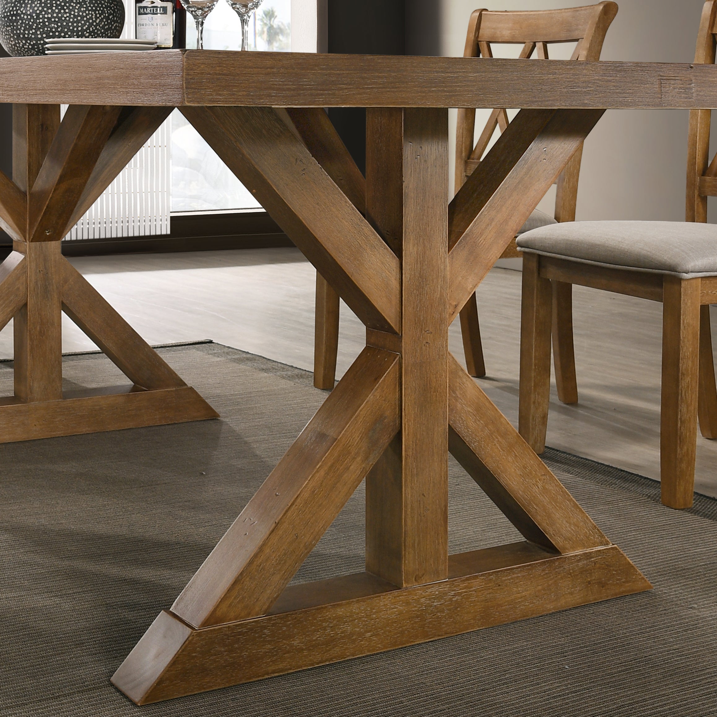 Enna Morden Farmhouse Wood Trestle Dining Table, Brushed Driftwood