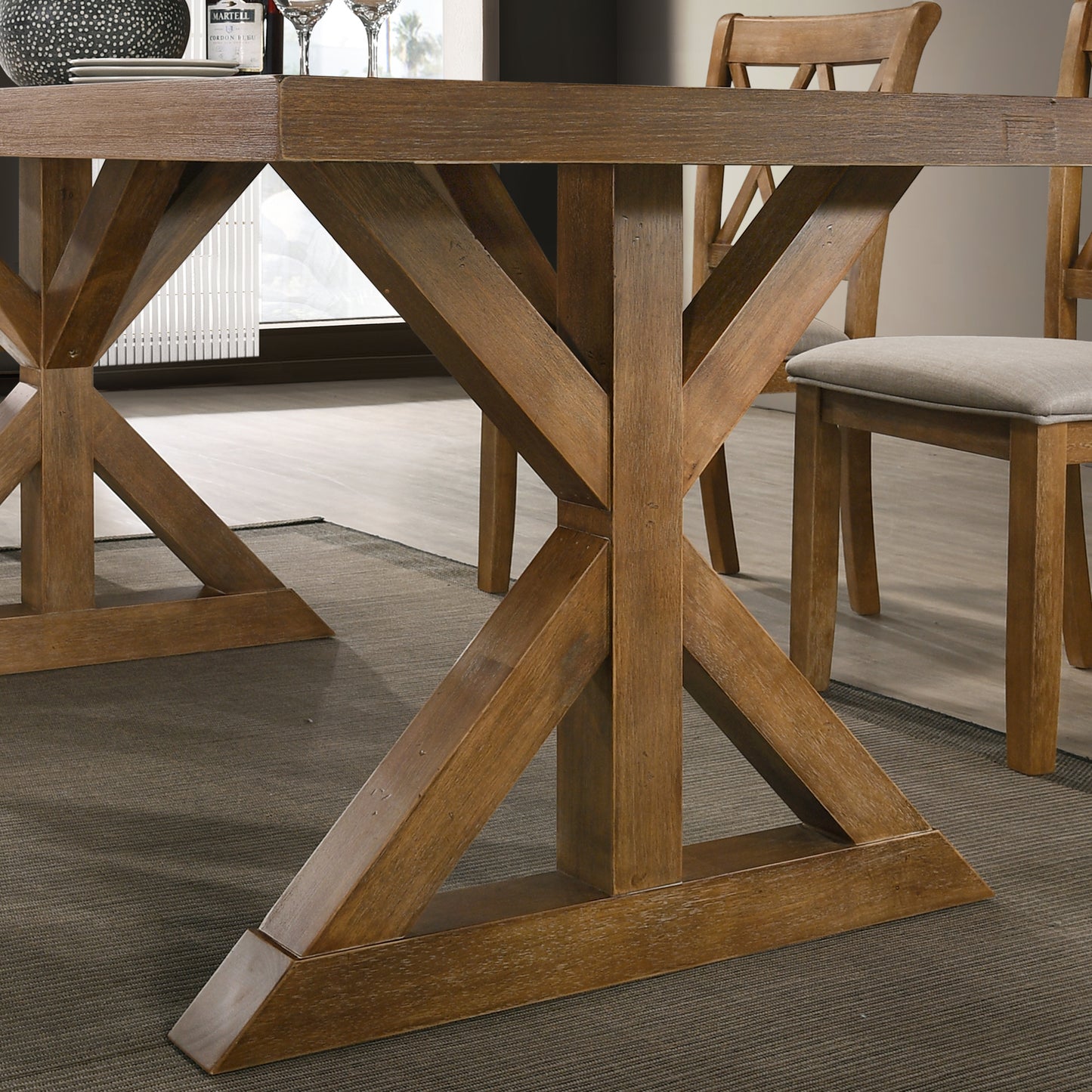 Enna Morden Farmhouse Wood Trestle Dining Table, Brushed Driftwood Finish