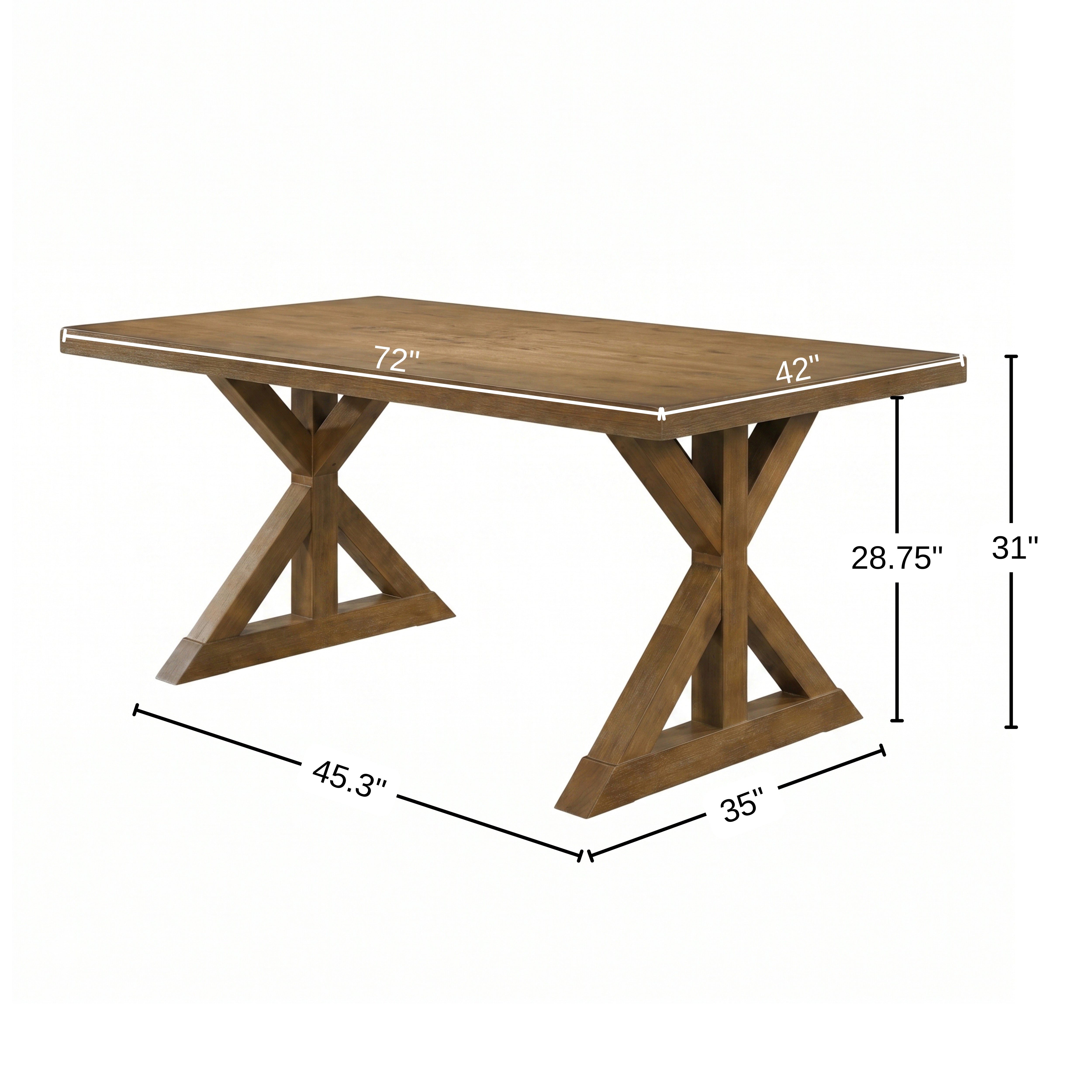 Enna Morden Farmhouse Wood Trestle Dining Table, Brushed Driftwood