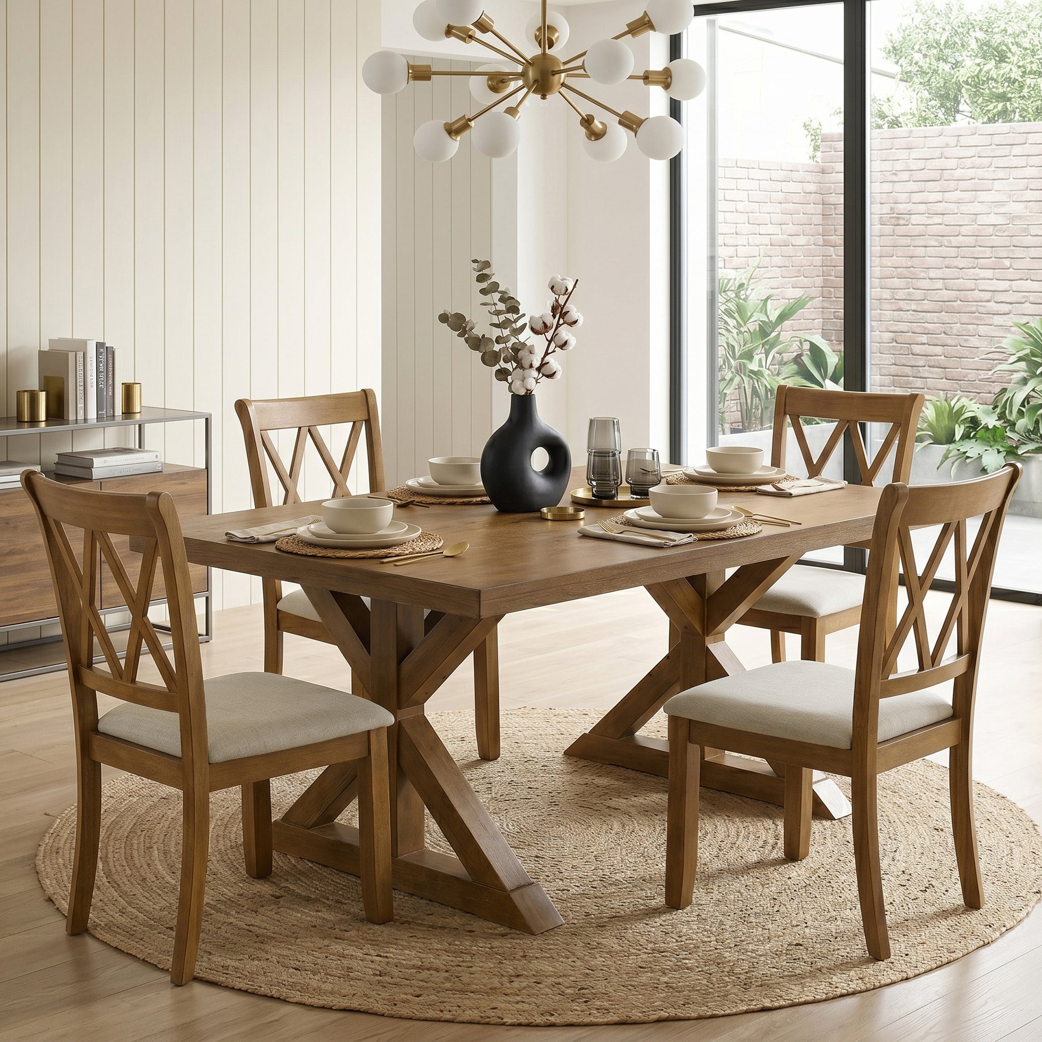Enna Morden Farmhouse Wood Trestle Dining Table, Brushed Driftwood