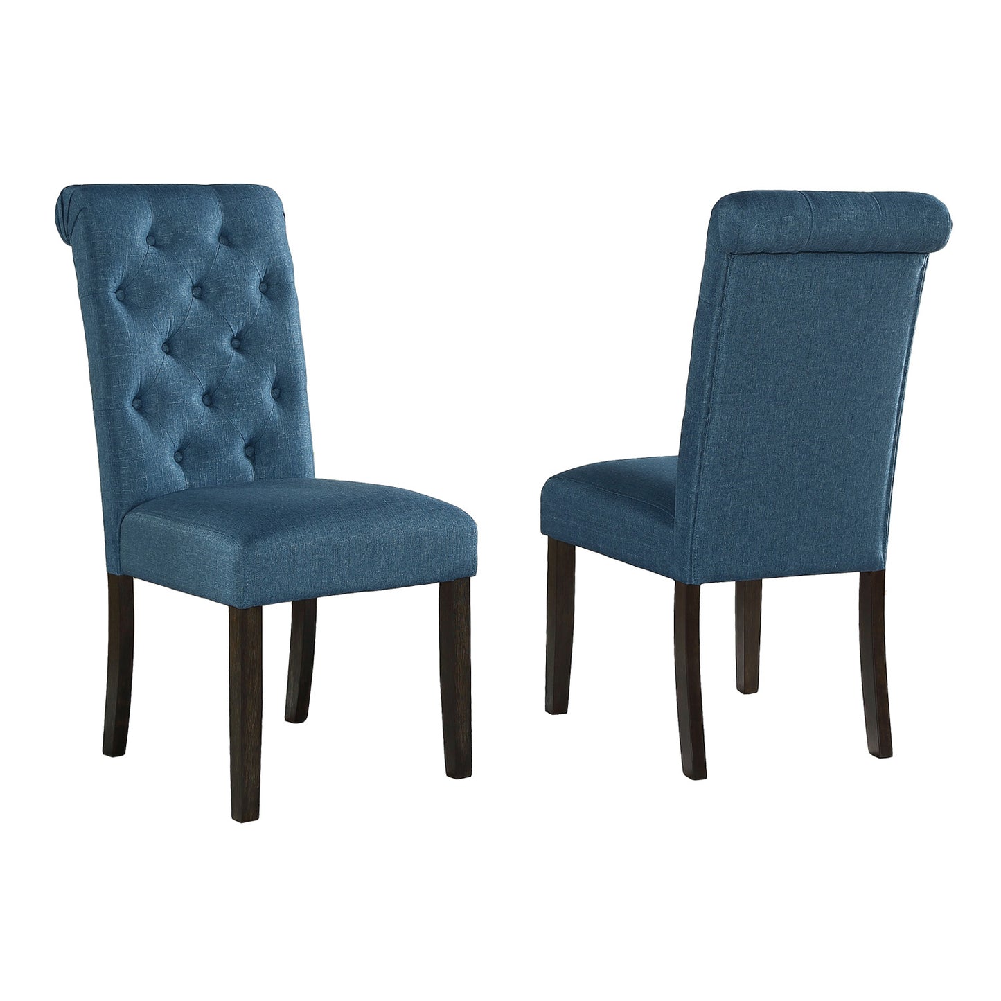 Roundhill Furniture Leviton Urban Style Wood Dark Wash Turned-Leg Dining Set: Table and 6 Chairs, Blue