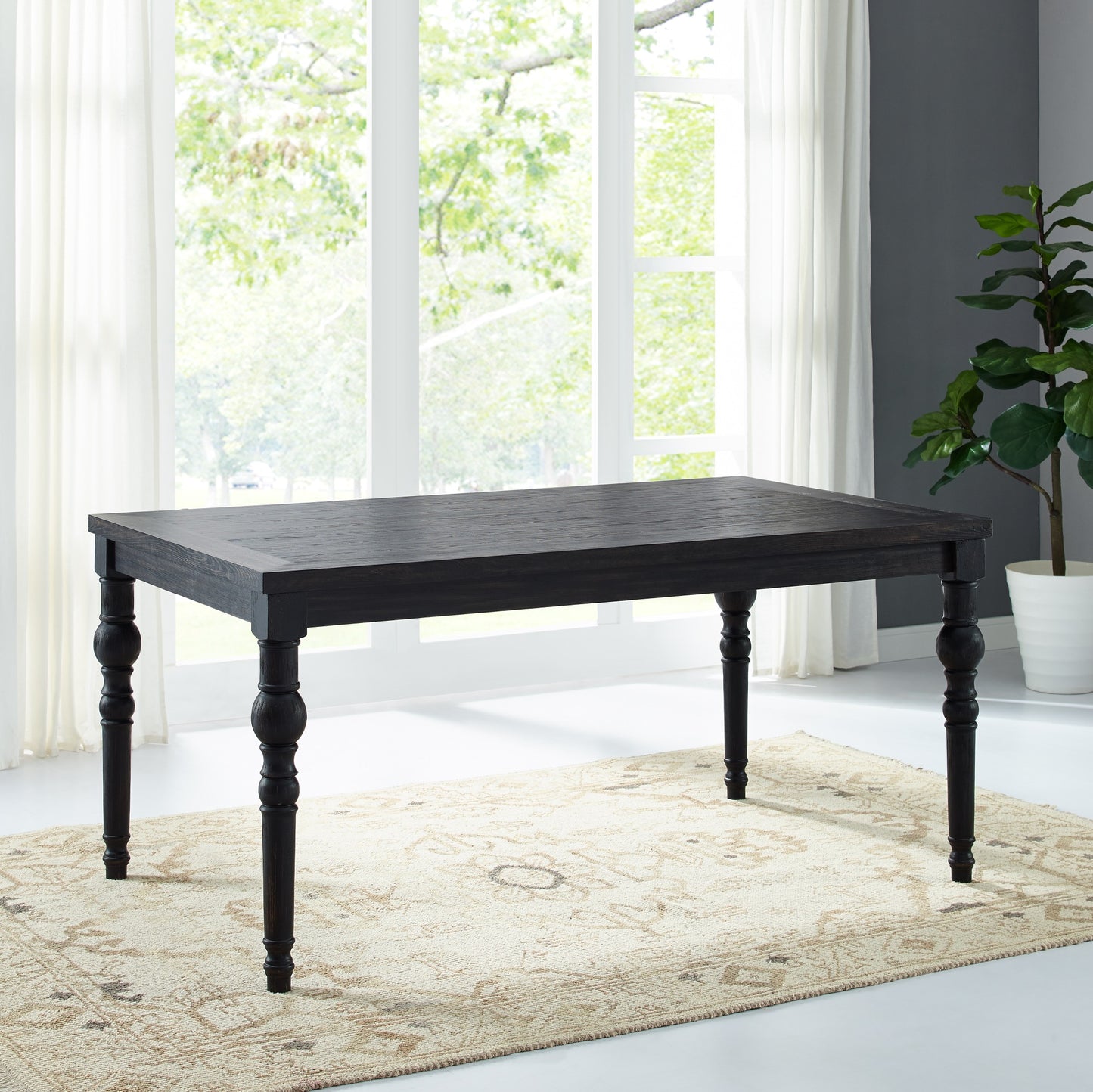 Roundhill Furniture Leviton Urban Style Wood Dark Wash Turned-Leg Dining Set: Table and 4 Chairs, Blue