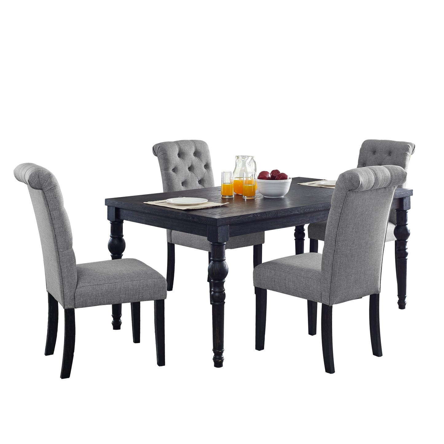 Leviton Urban Style Wood Dark Wash Turned-Leg Dining Set: Table and 4 Chairs, Gray