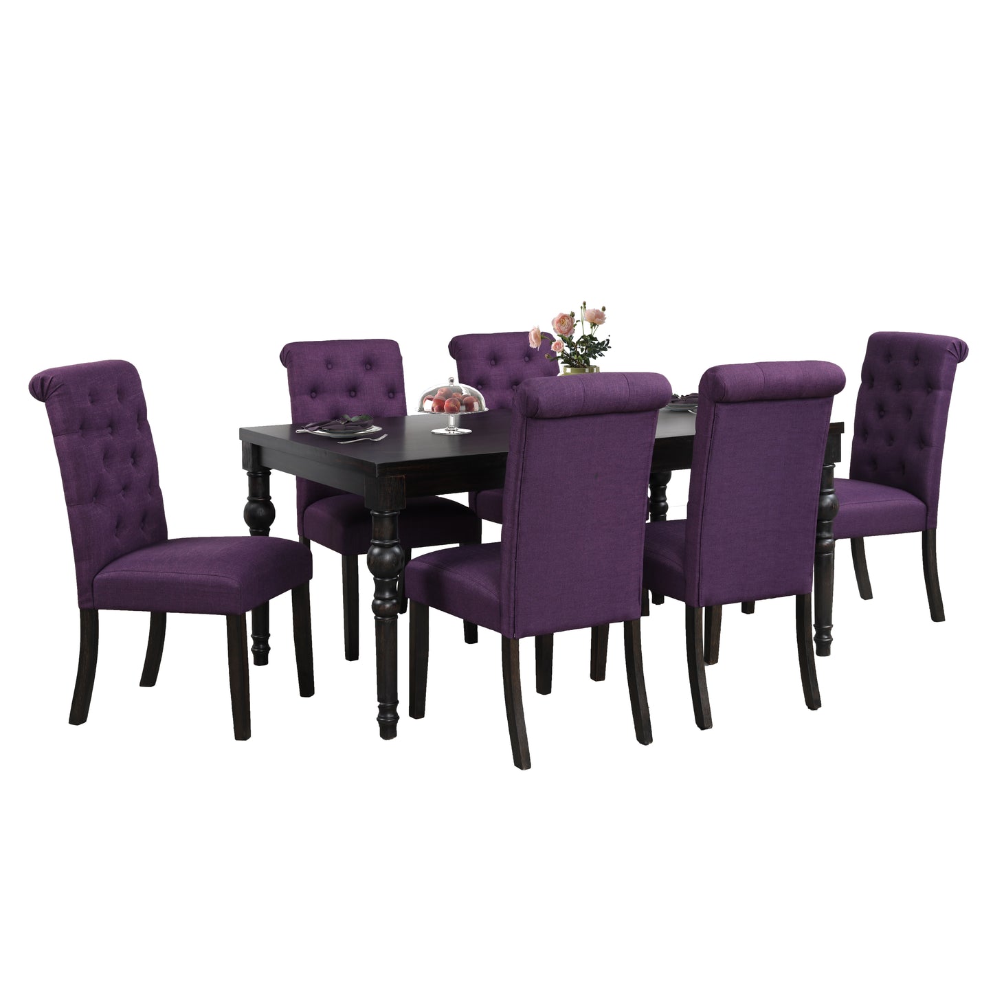 Roundhill Furniture Leviton Urban Style Dining Set: Table and 6 Chairs, Purple