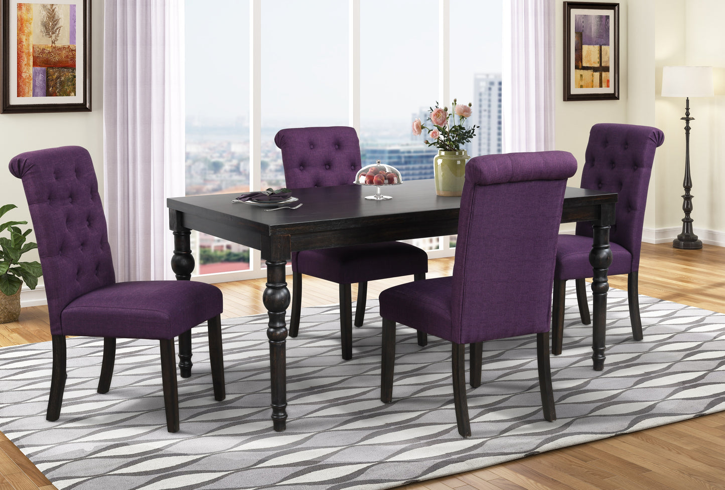 Roundhill Furniture Leviton Urban Style Dining Set: Table and 4 Chairs, Purple