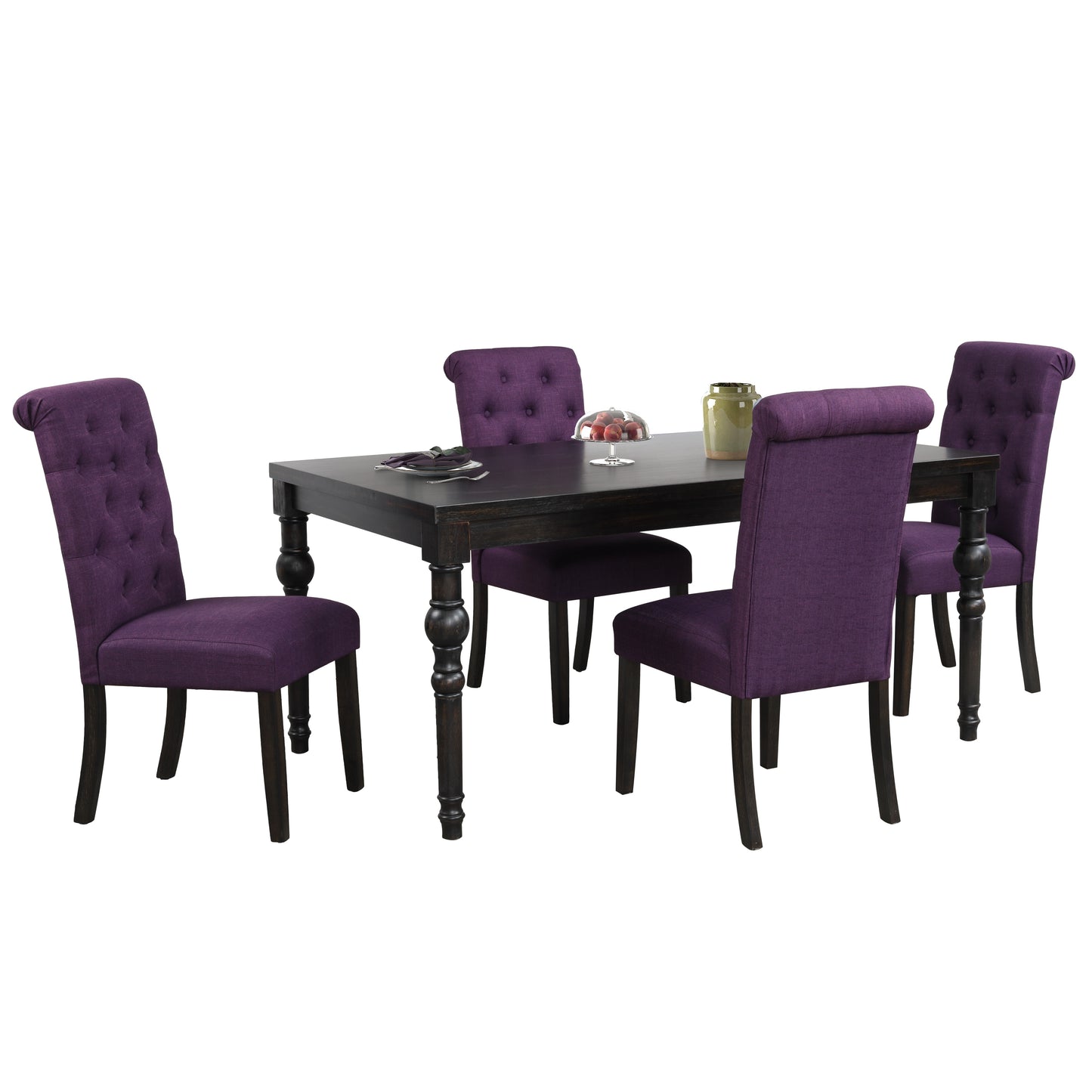 Roundhill Furniture Leviton Urban Style Dining Set: Table and 4 Chairs, Purple