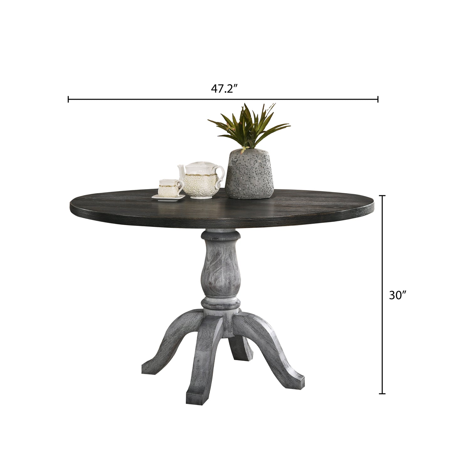Roundhill Furniture Iris 5-Piece Dining Set, Round Pedestal Table with 4 Chairs, Weathered White and Gray