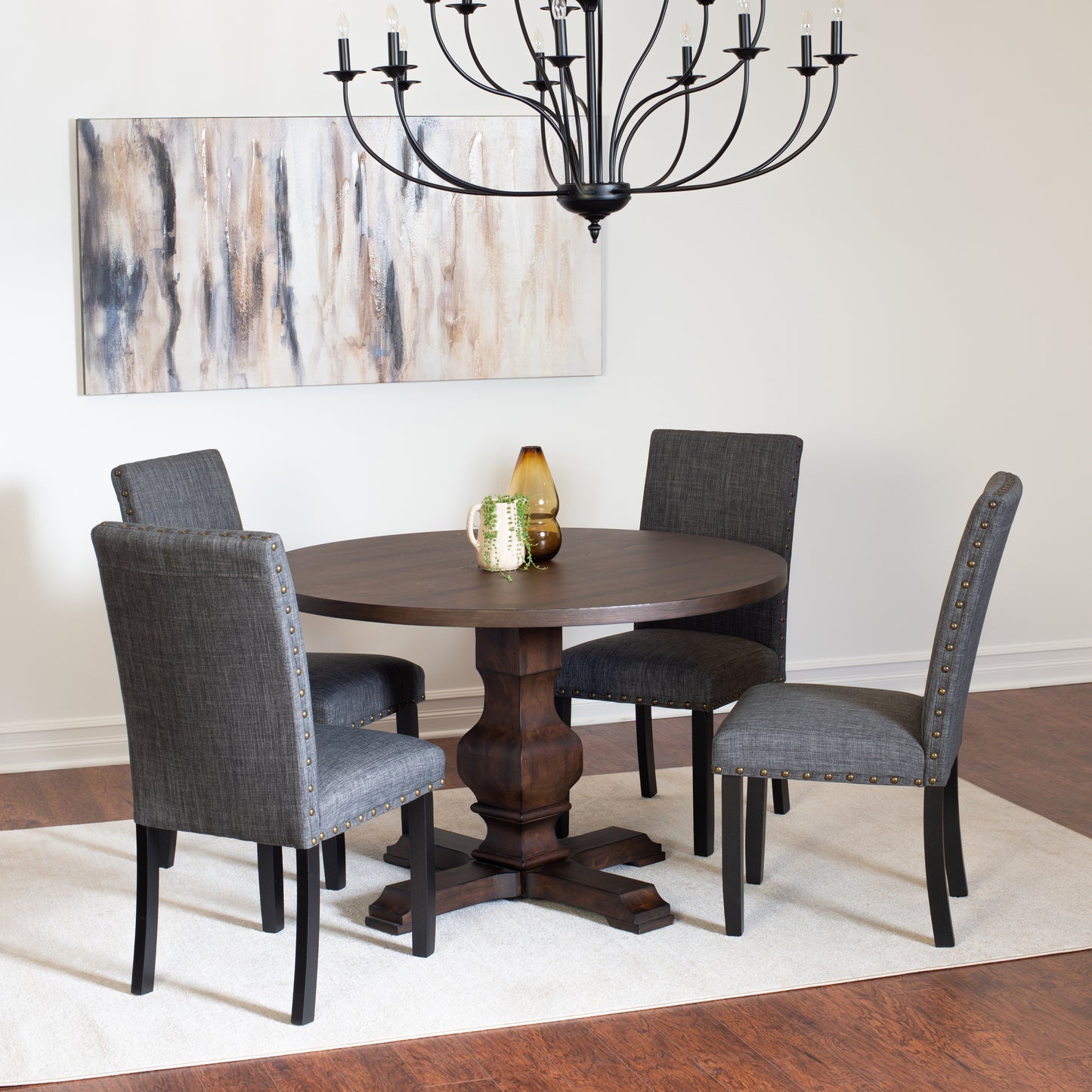 Kohland 5-piece Dining Set, Pedestal Round Table with 4 Stylish Chairs