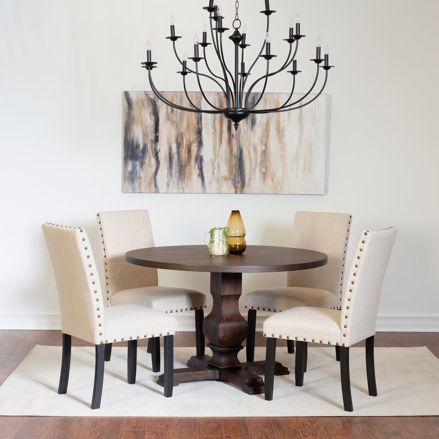 Kohland 5-piece Dining Set, Pedestal Round Table with 4 Stylish Chairs