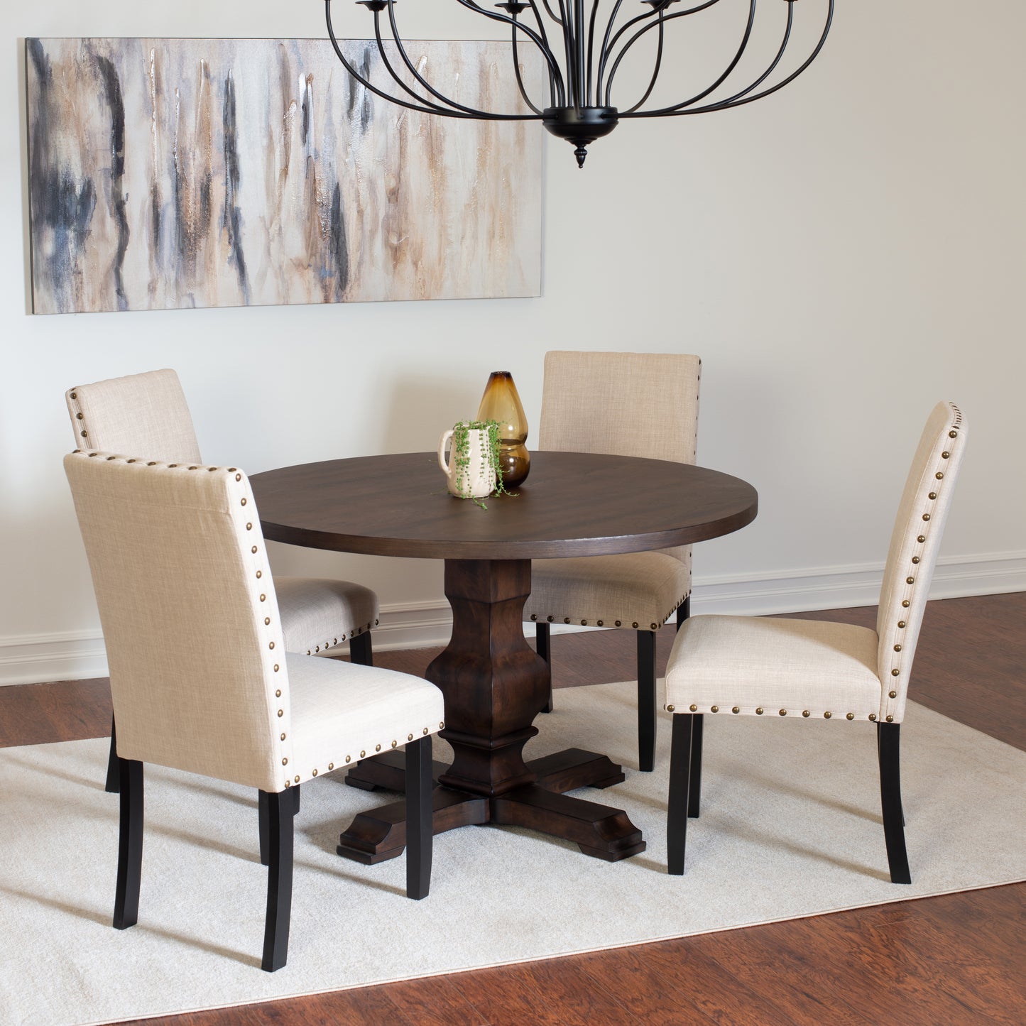Kohland 5-piece Dining Set, Pedestal Round Table with 4 Stylish Chairs