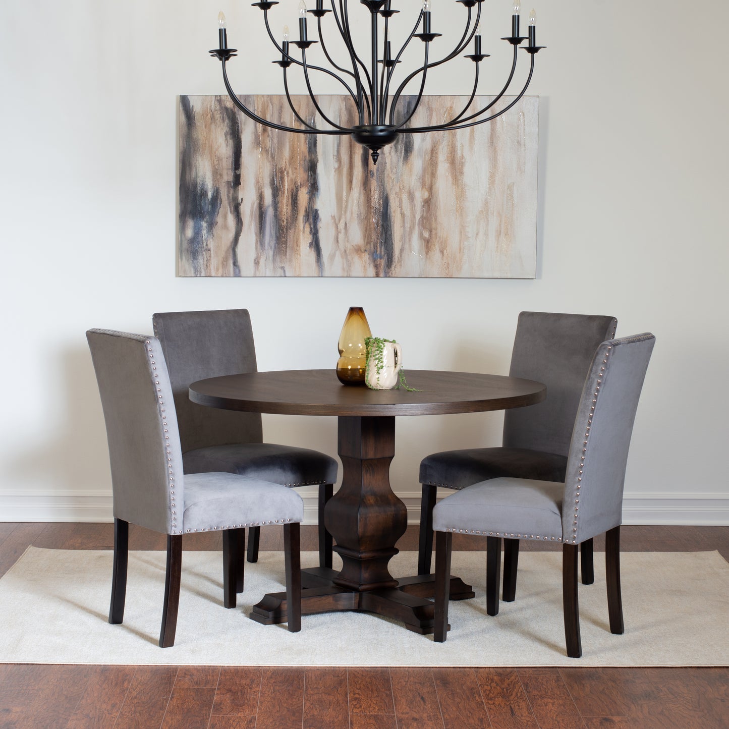 Fordsville 5-piece Dining Set, Pedestal Round Table with 4 Stylish Chairs