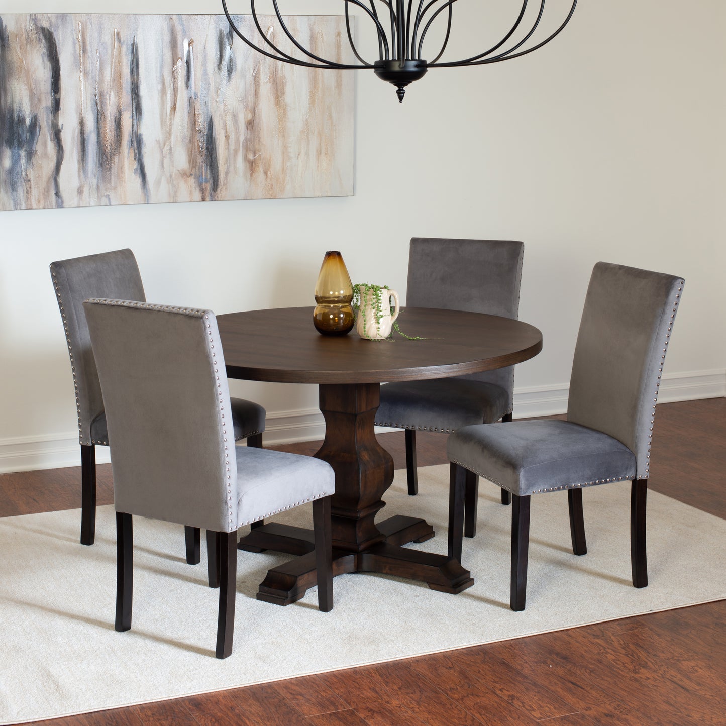 Fordsville 5-piece Dining Set, Pedestal Round Table with 4 Stylish Chairs