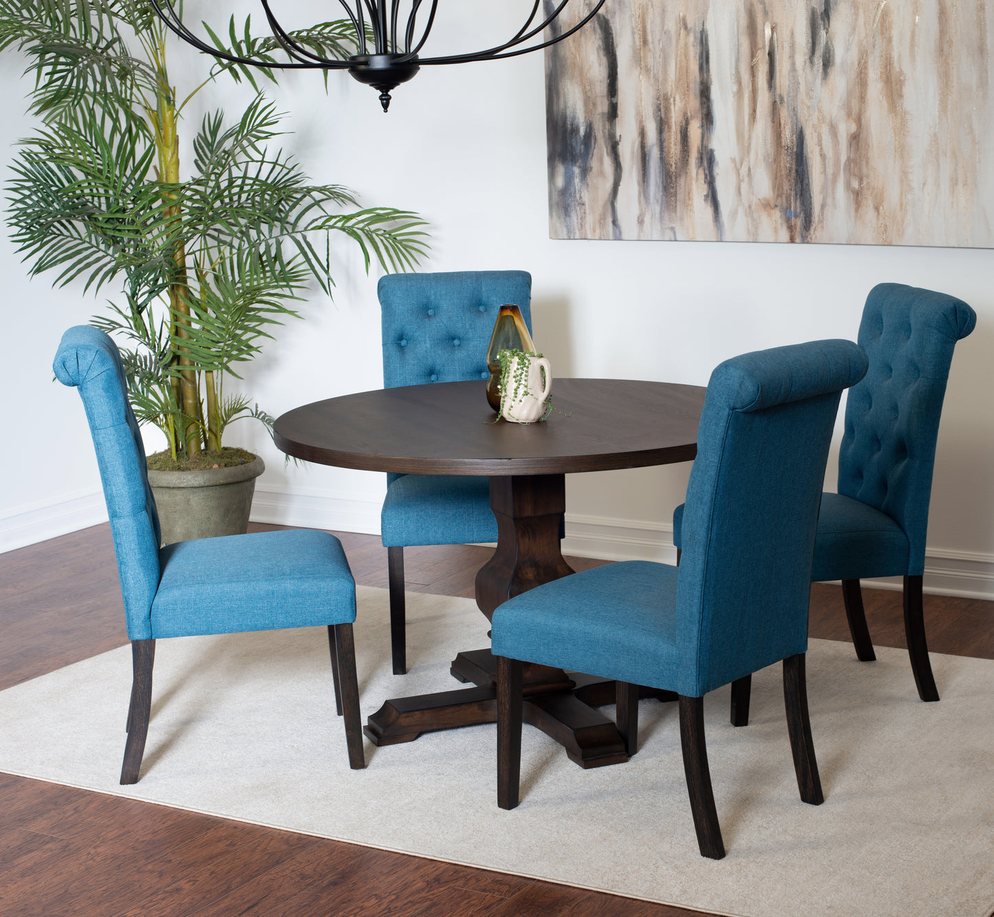 Kerbau 5-piece Dining Set, Pedestal Round Table with 4 Stylish Chairs
