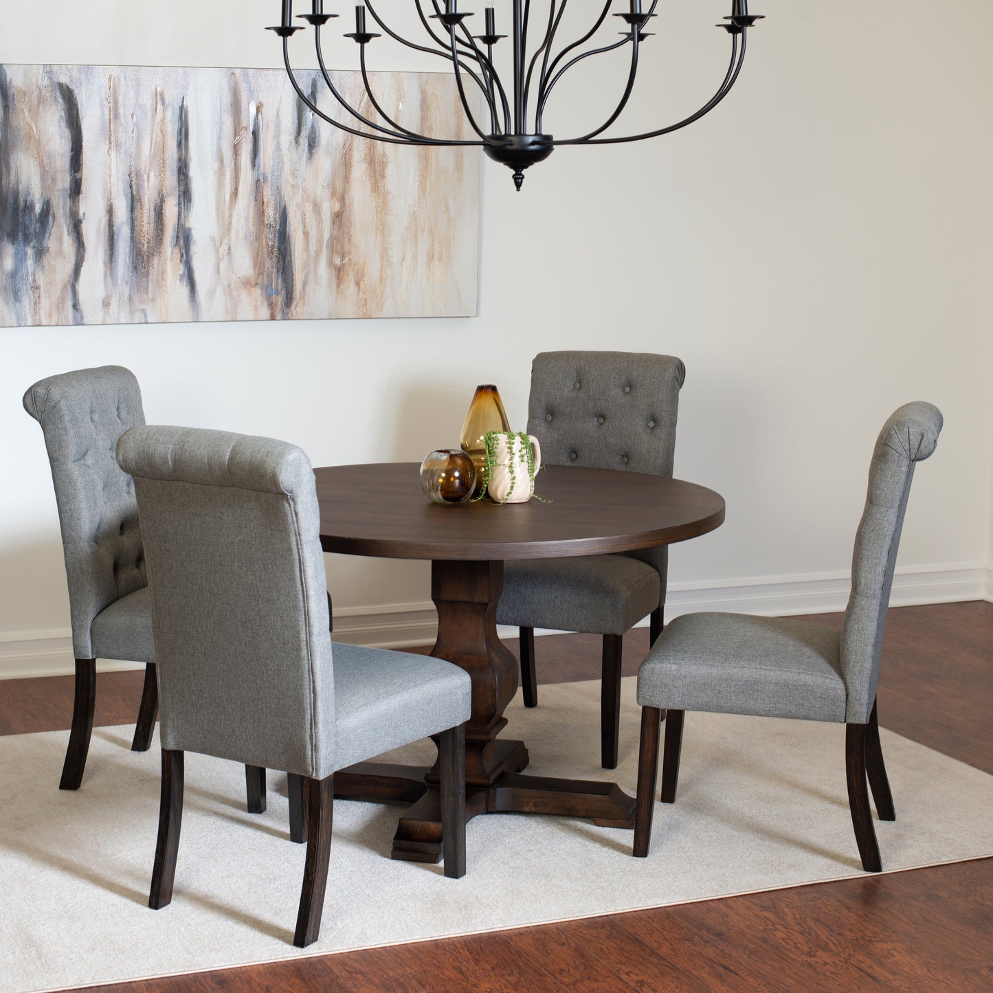 Kerbau 5-piece Dining Set, Pedestal Round Table with 4 Stylish Chairs